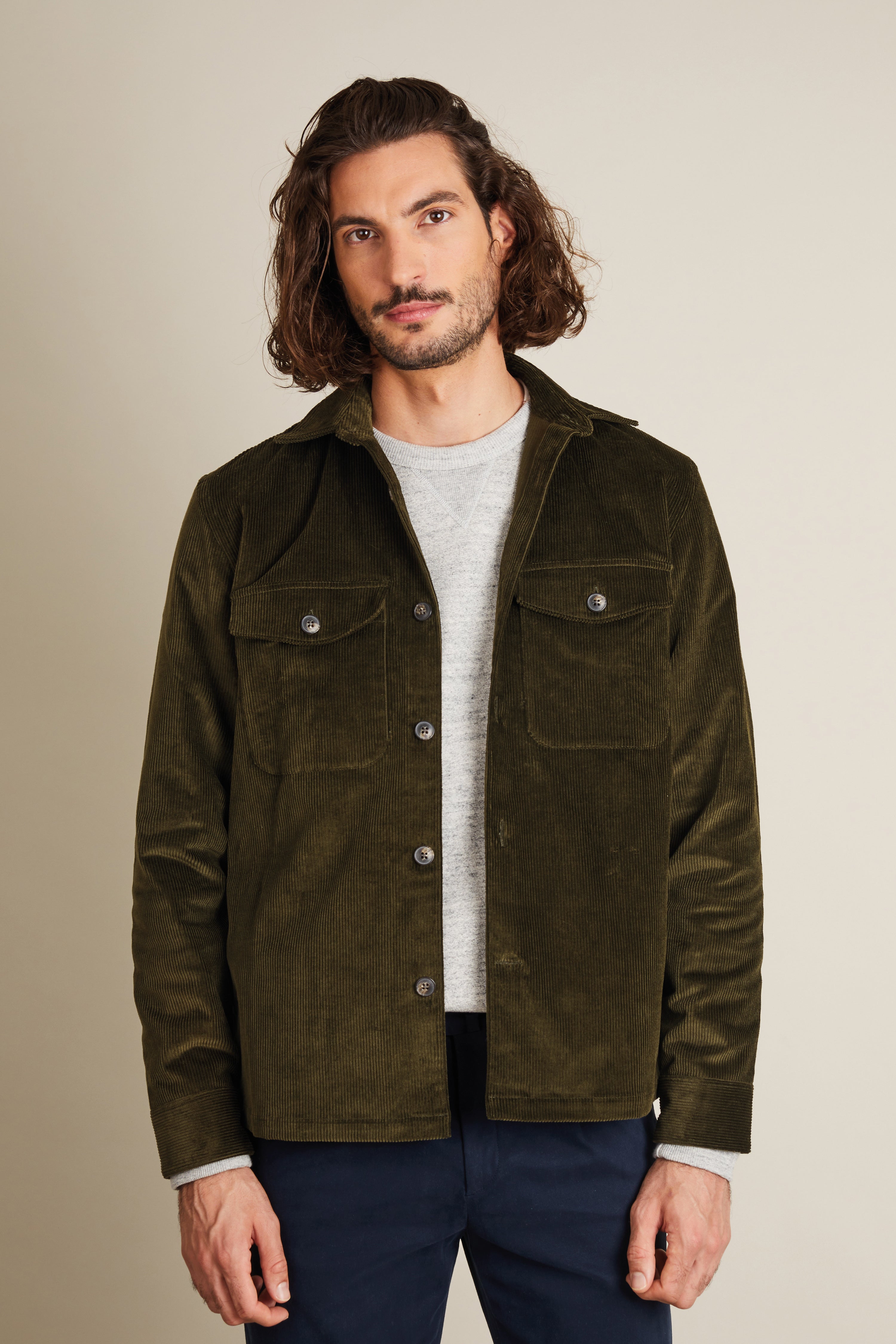 Khaki velvet overshirt