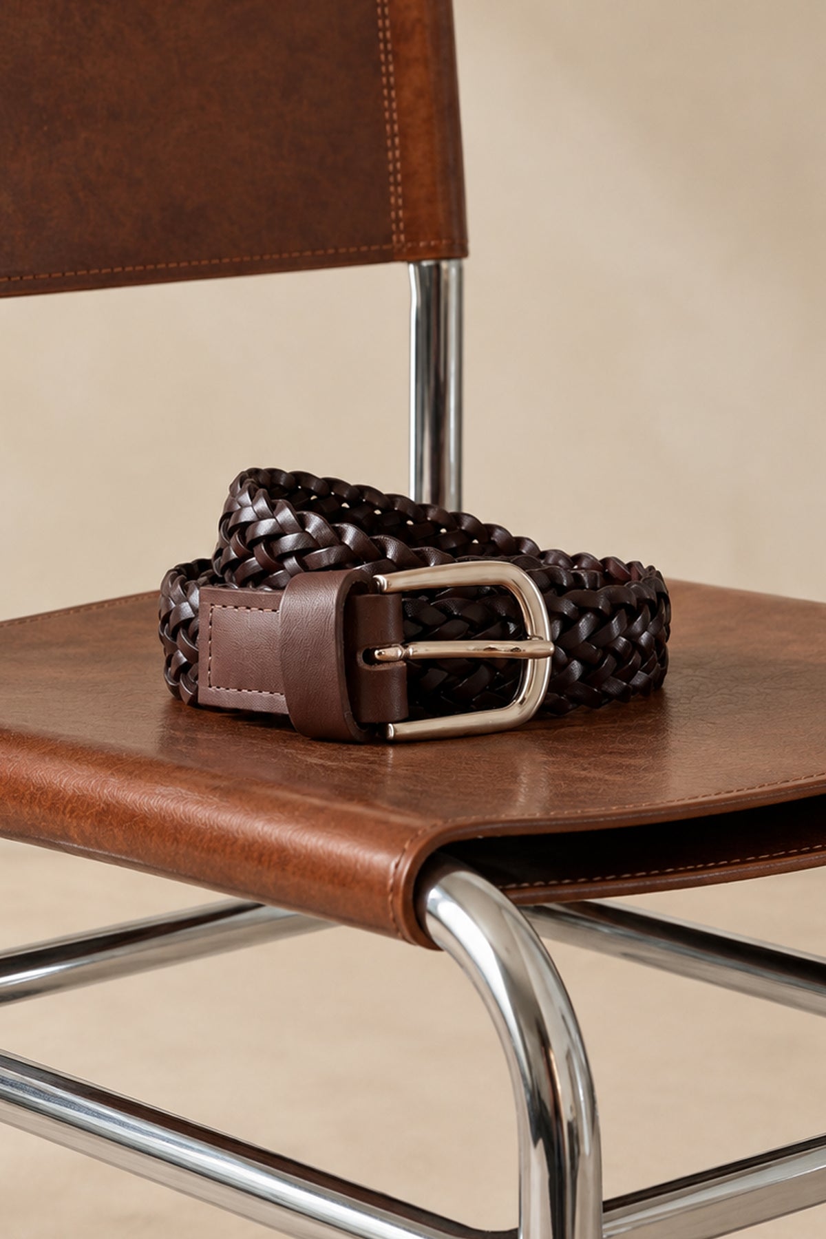 Ceinture tressée marron