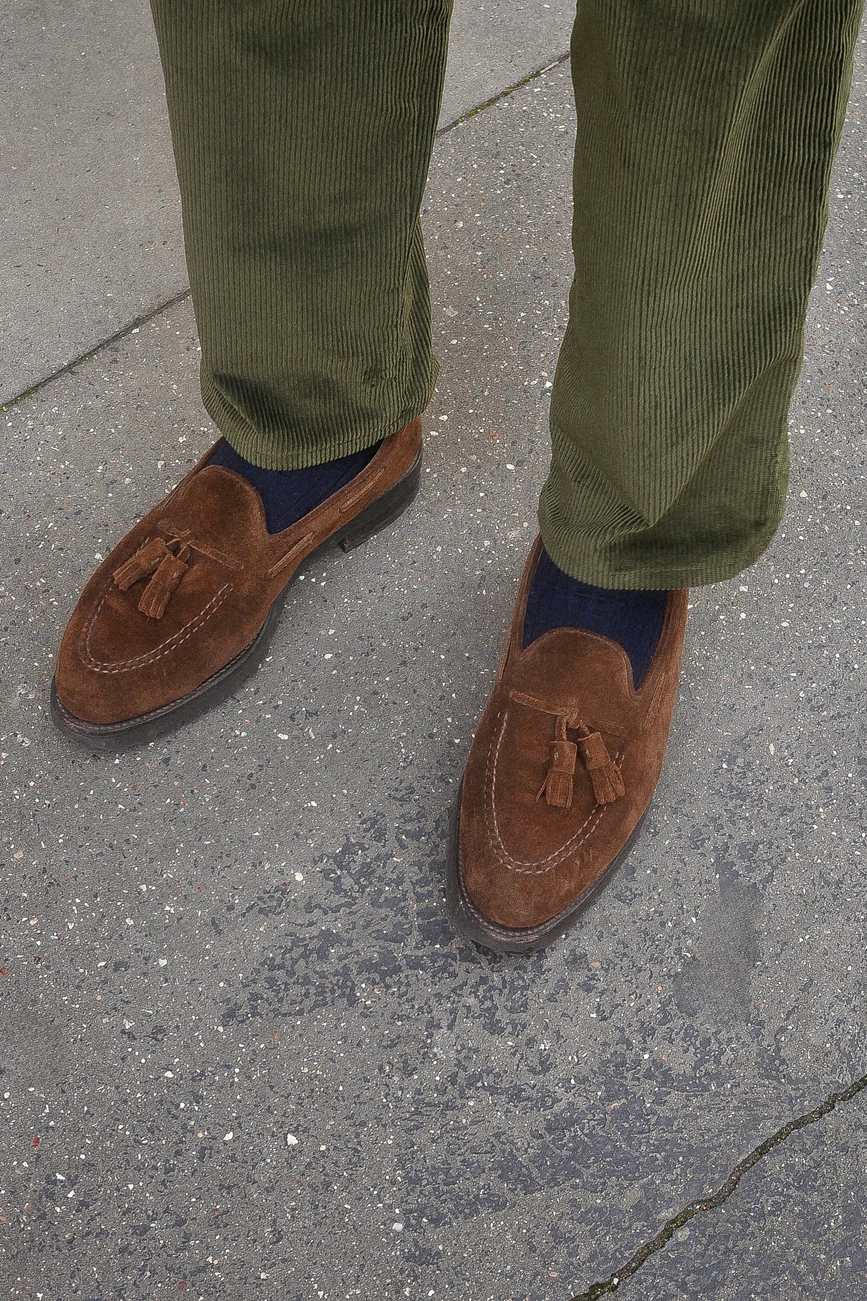 Chino à pinces velours kaki