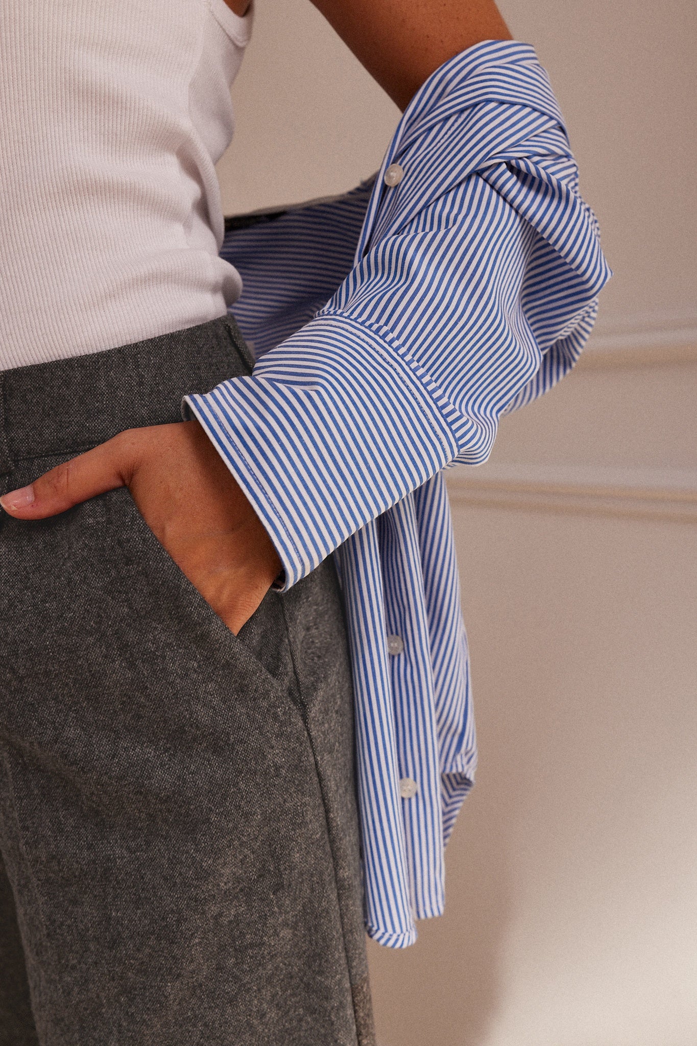 Pantalon Flanelle Palazzo Gris Chiné v1