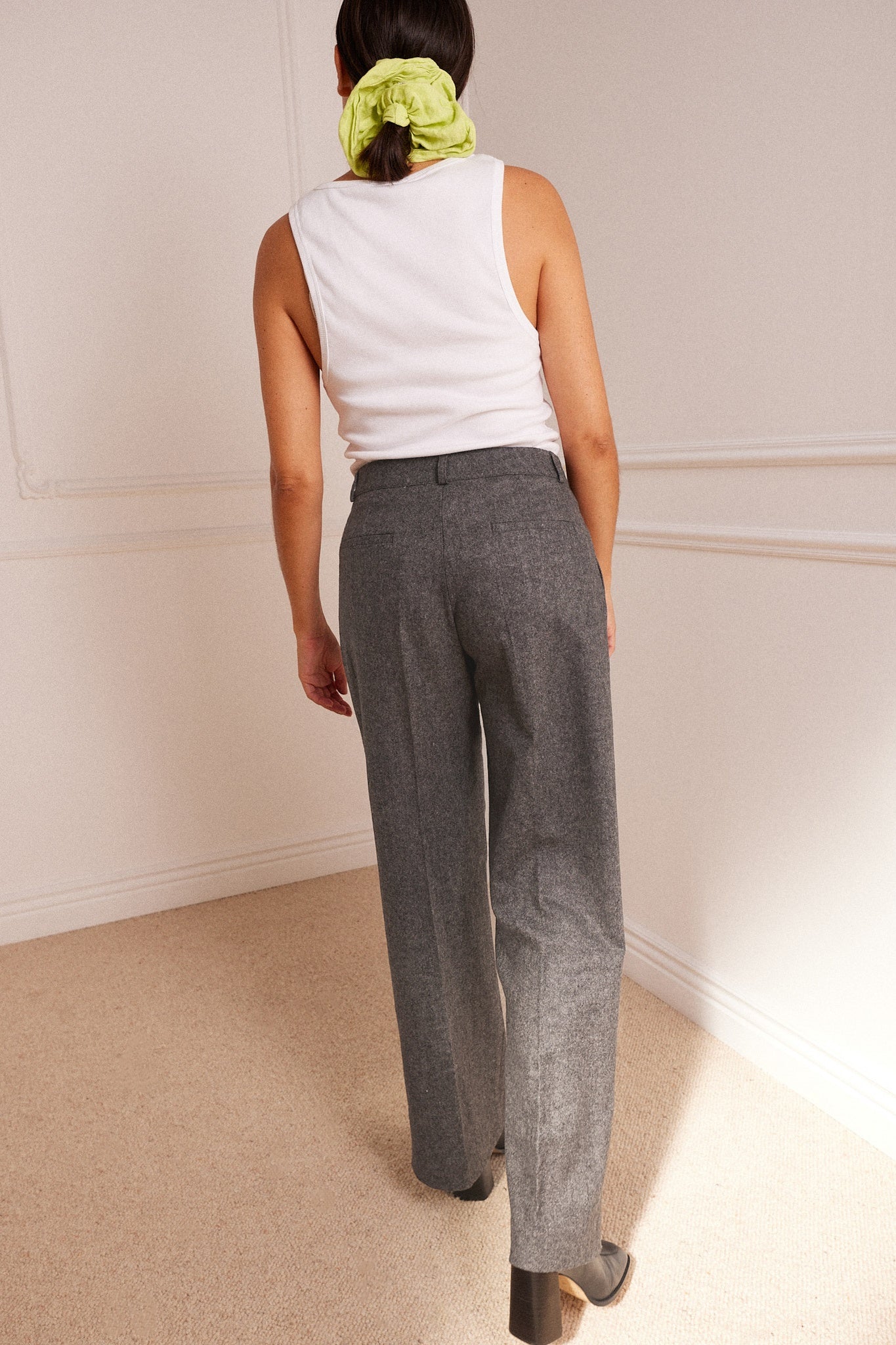 Pantalon Flanelle Palazzo Gris Chiné v1