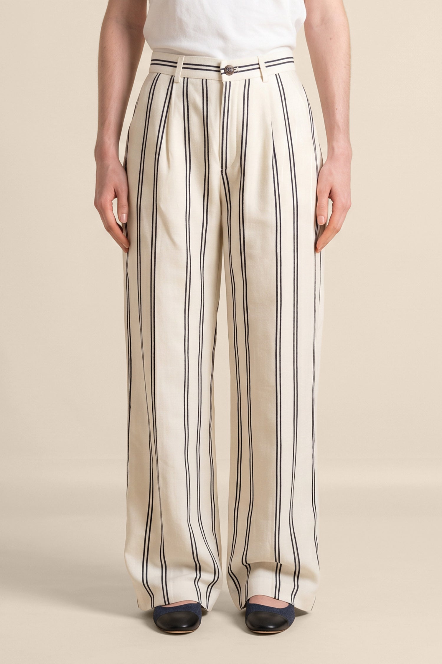 Pantalon palazzo léger rayé