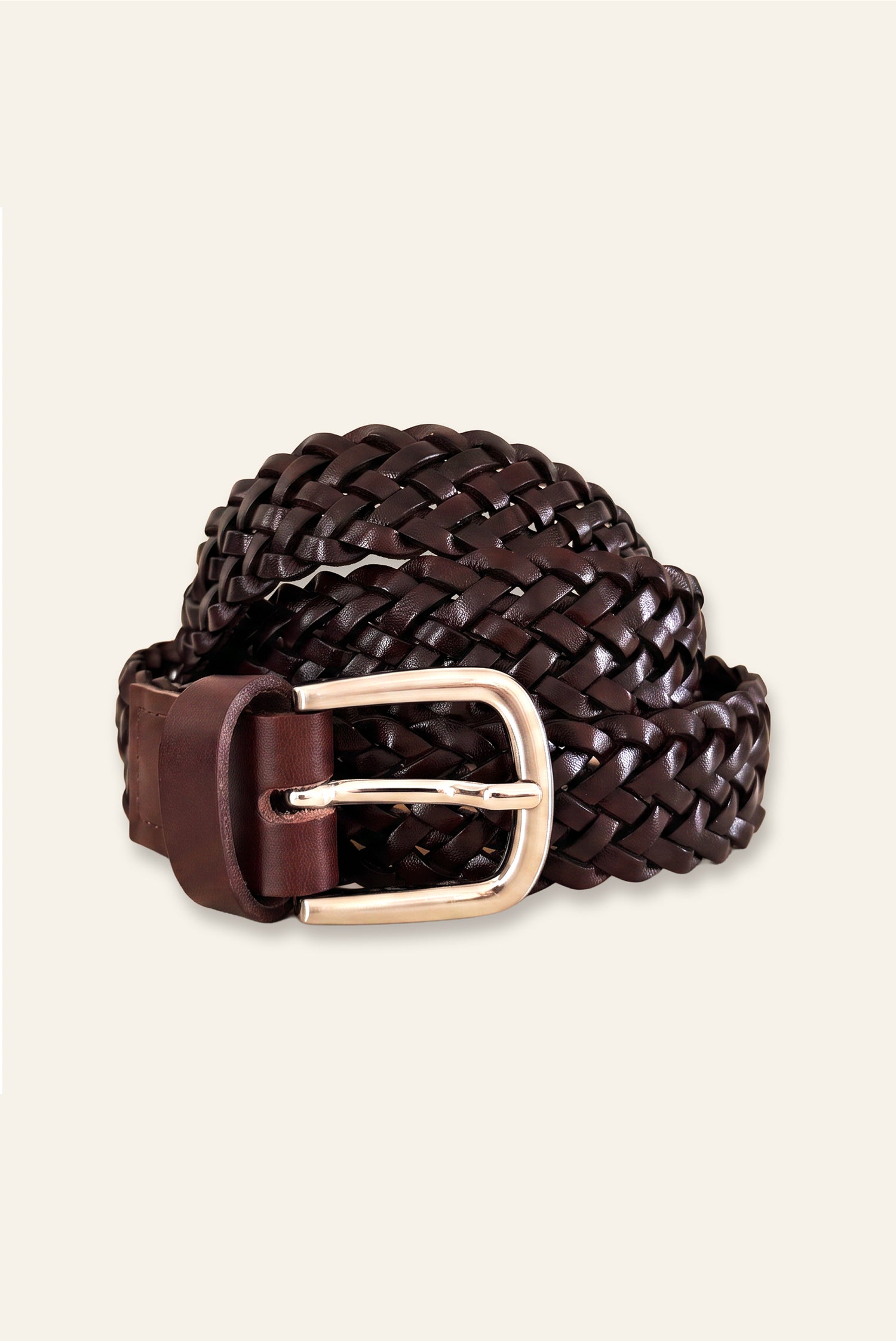 Ceinture tressée marron
