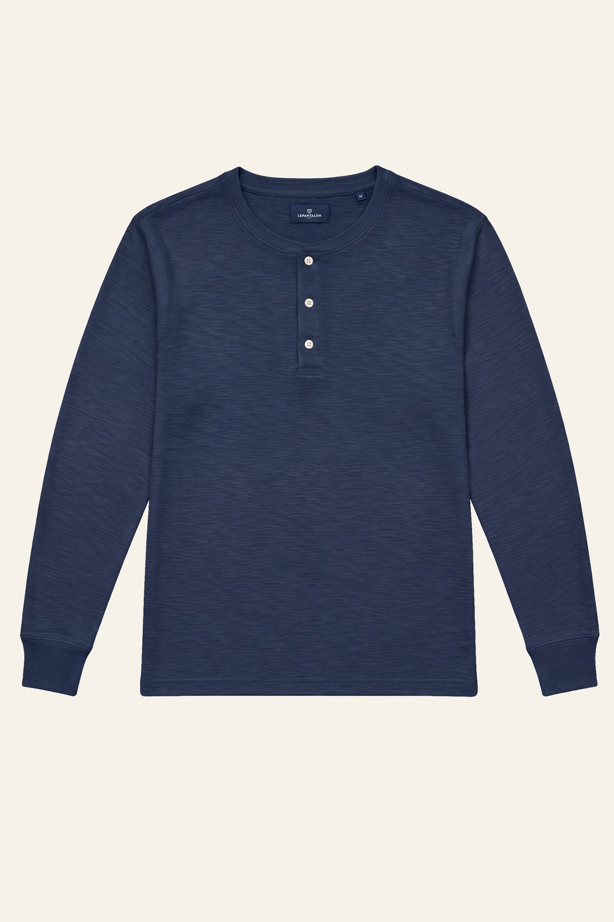 Tee-shirt henley manches longues bleu marine