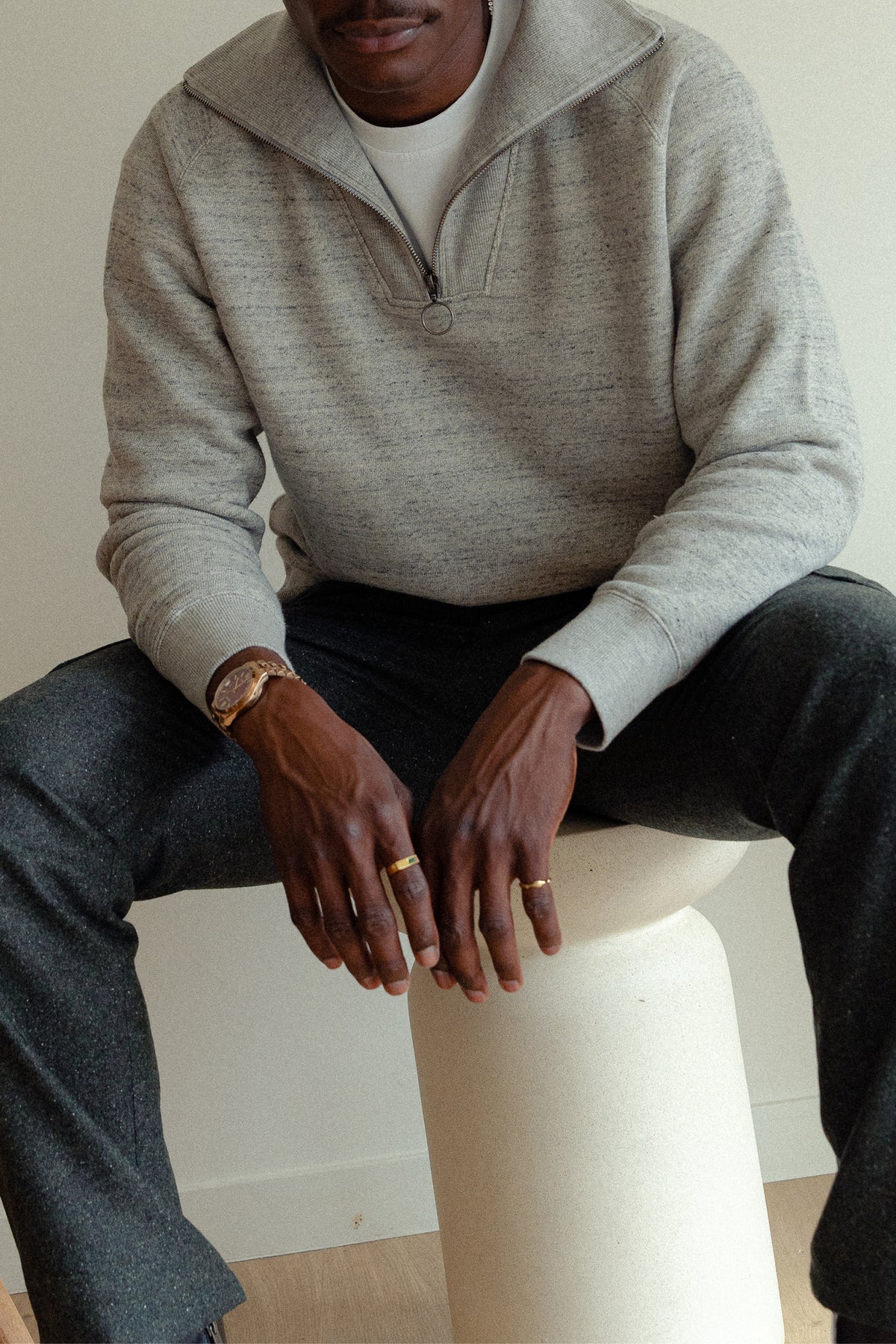 Heather gray trucker collar sweatshirt