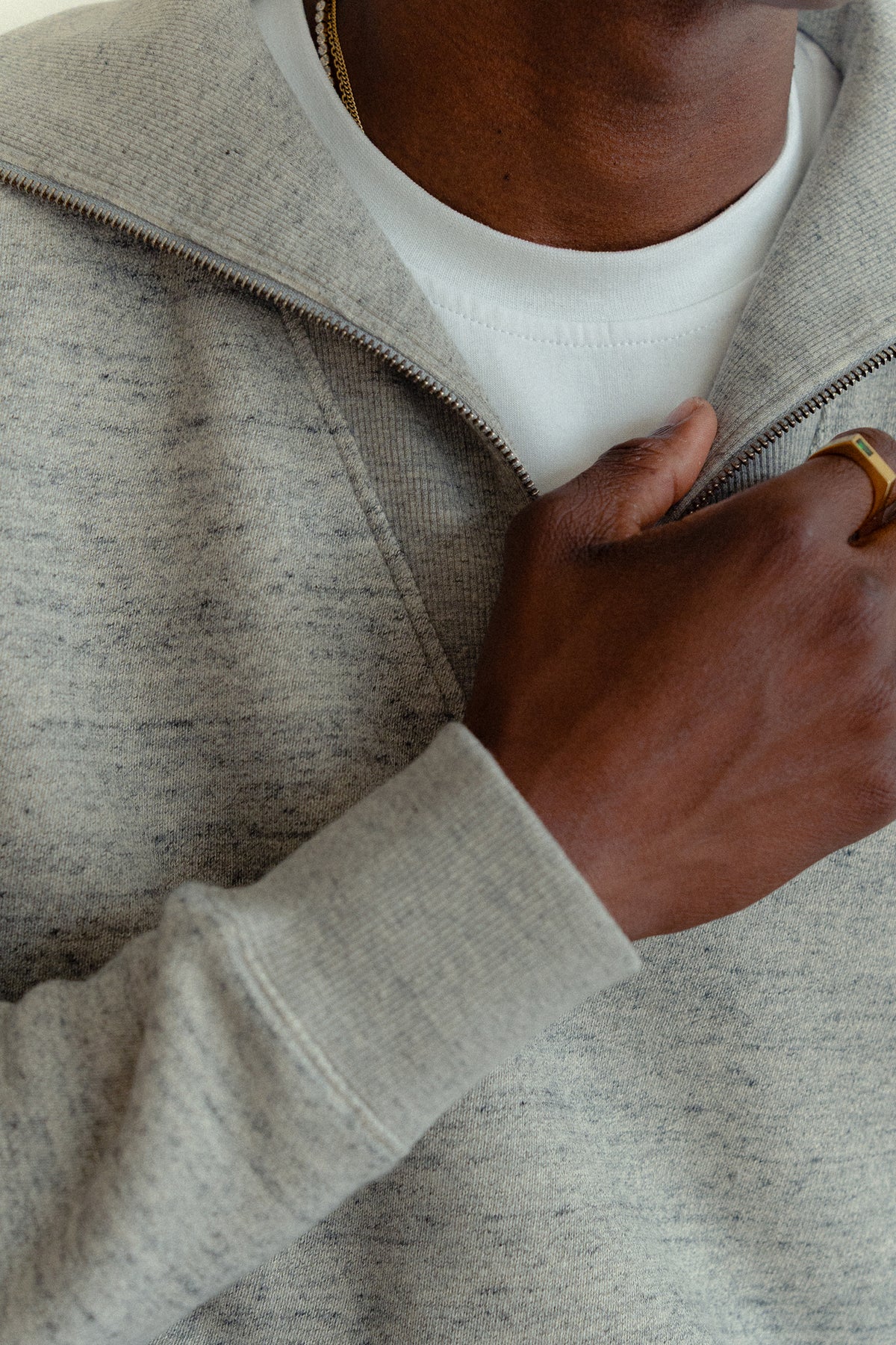 Heather gray trucker collar sweatshirt