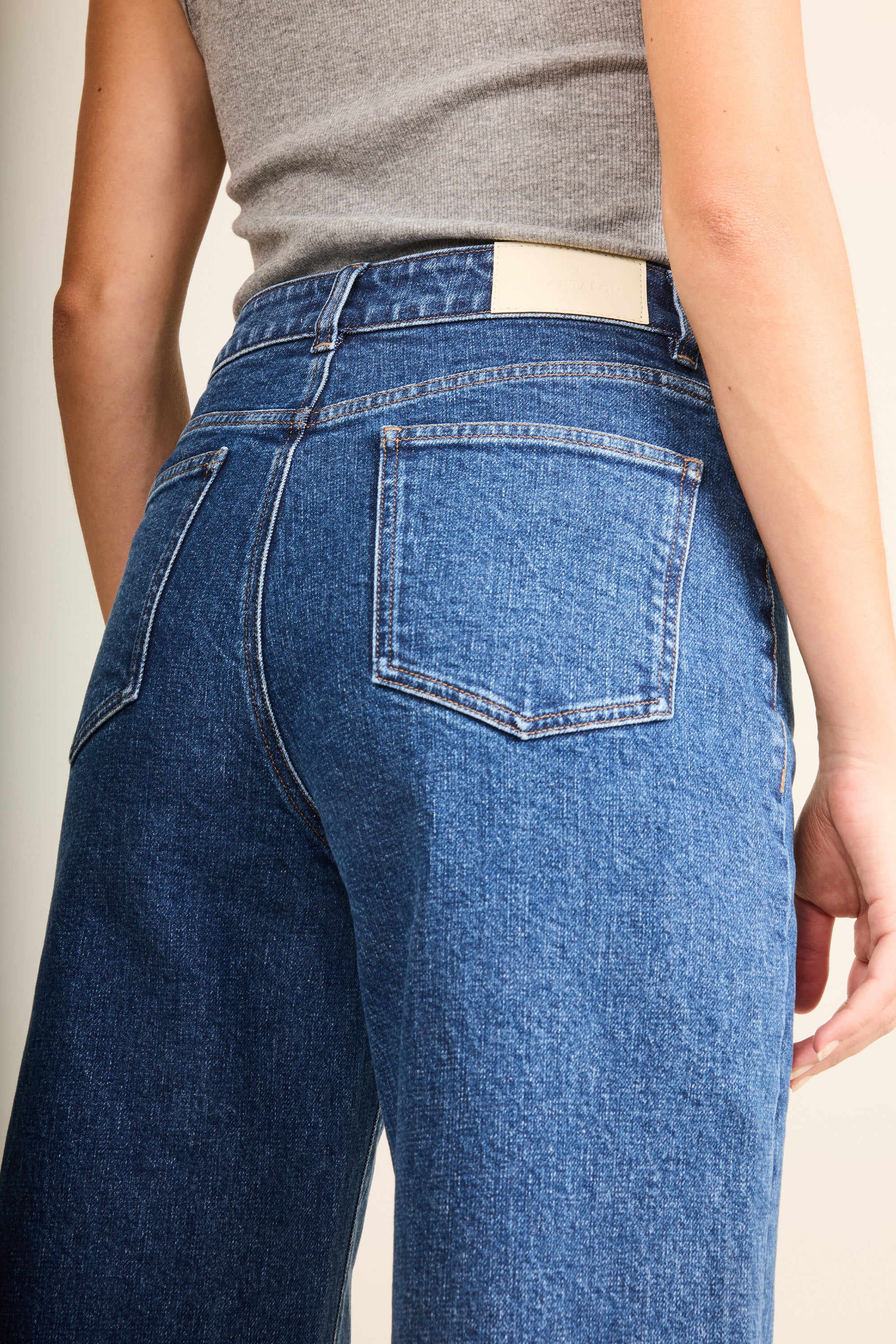 Wide-leg jeans with patch pockets, stone blue