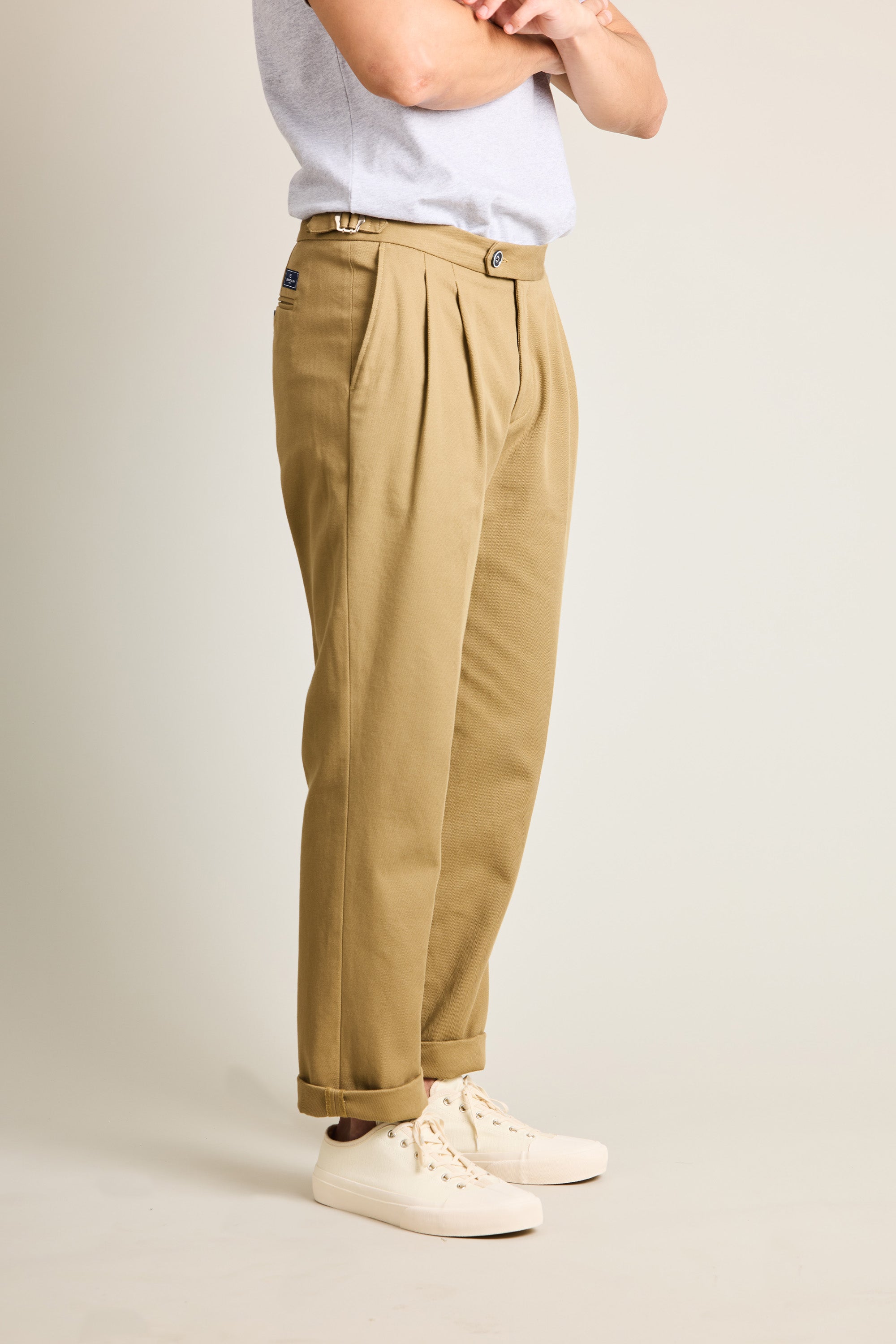 Chino double pinces beige foncé