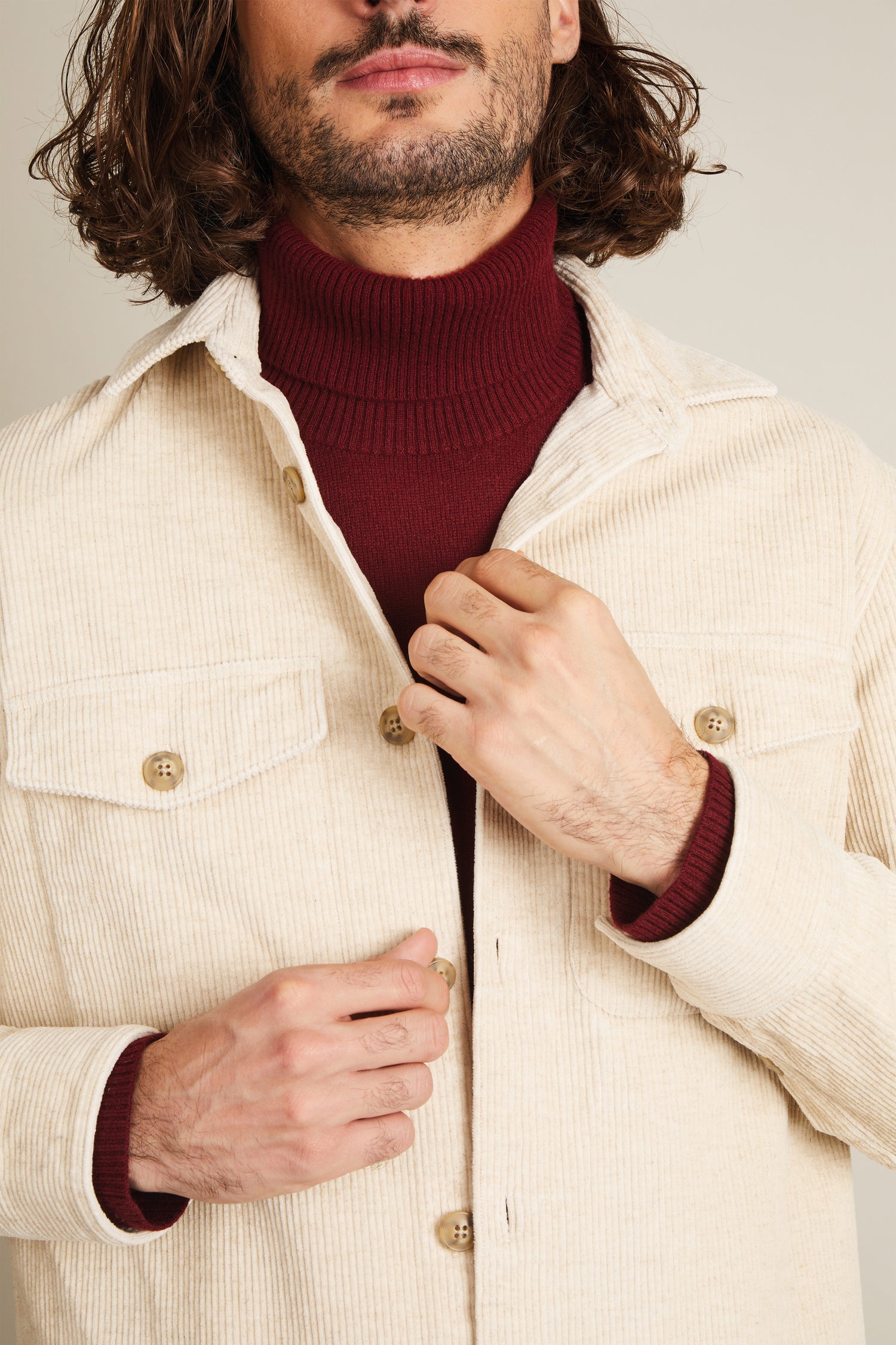 Ecru velvet overshirt