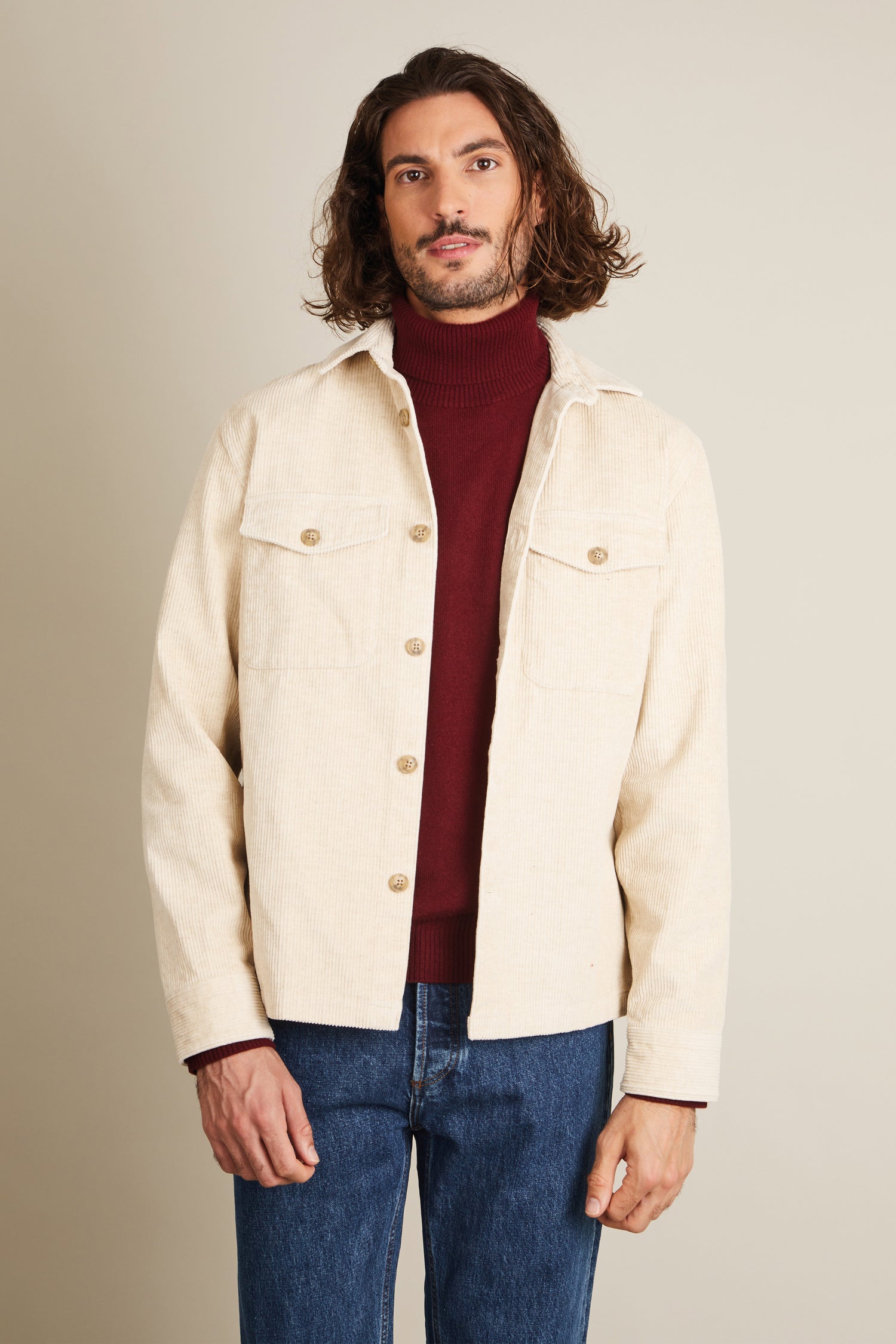 Ecru velvet overshirt
