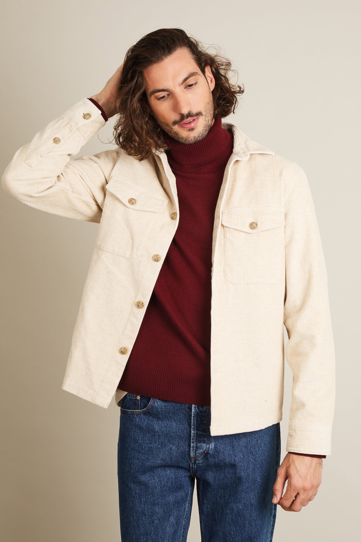 Ecru velvet overshirt