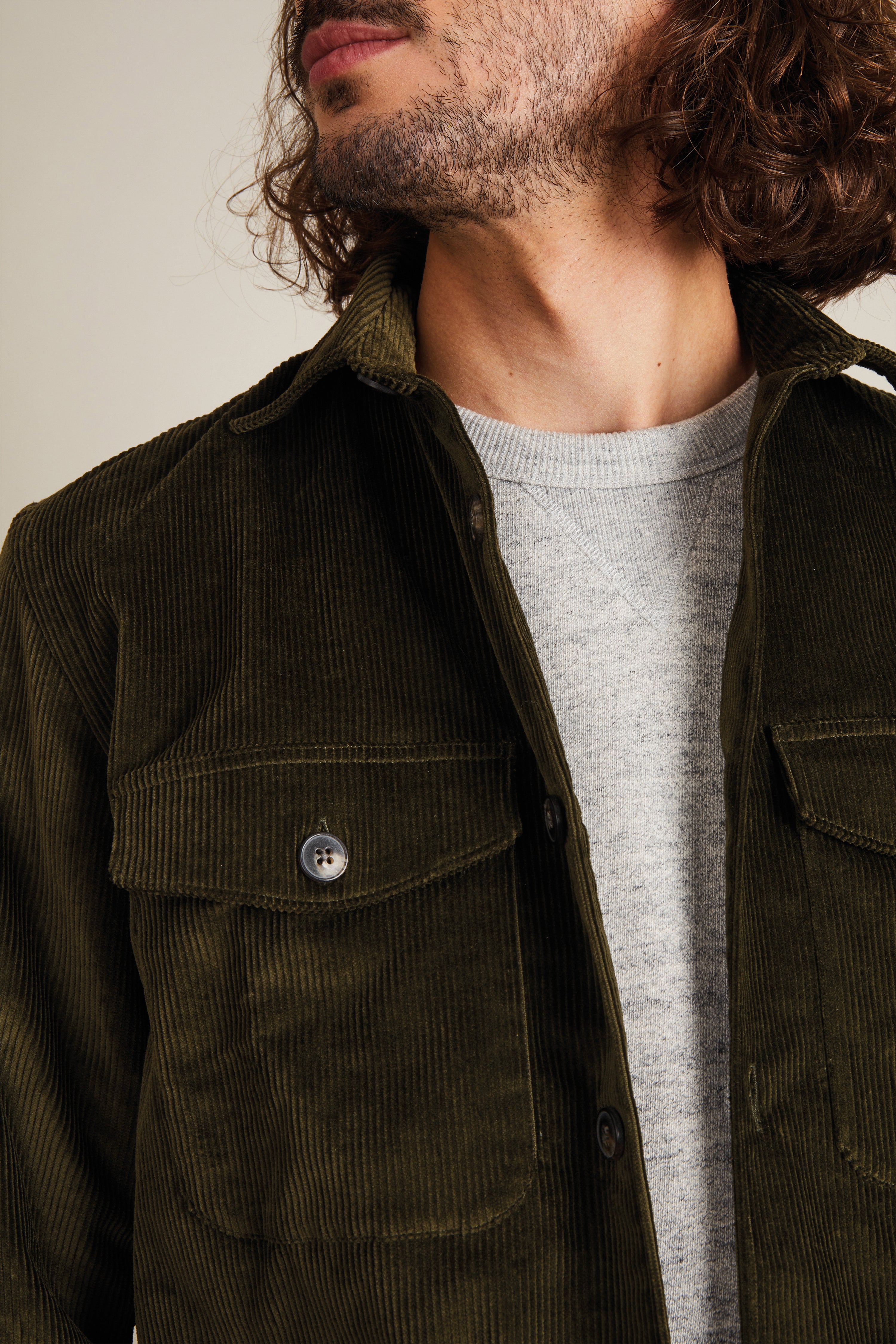 Khaki velvet overshirt
