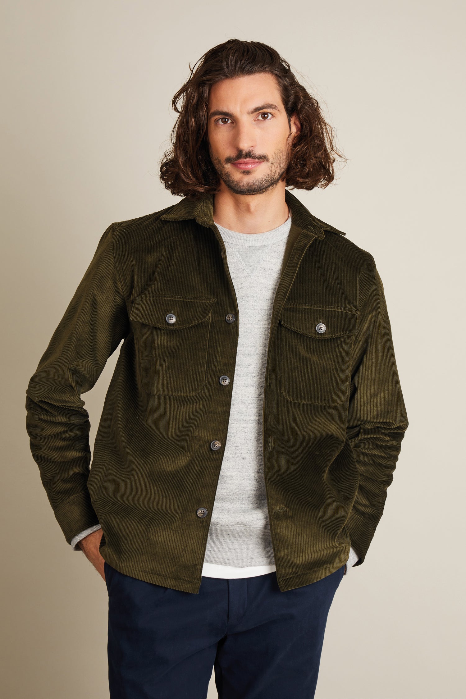 Khaki velvet overshirt