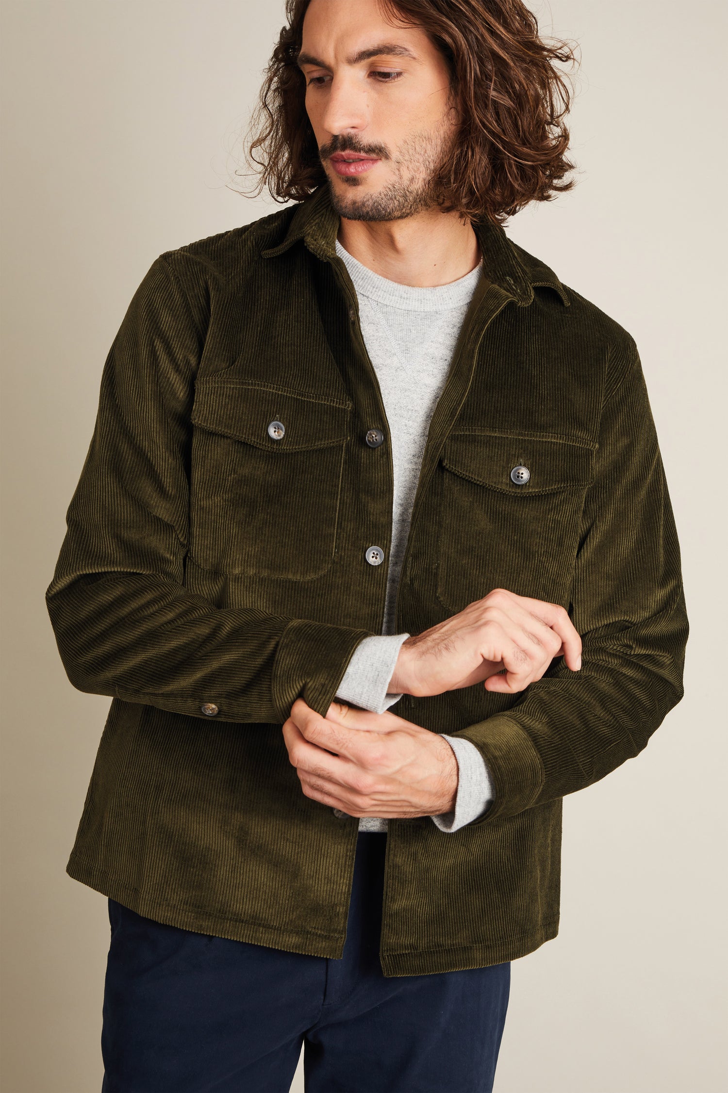 Khaki velvet overshirt