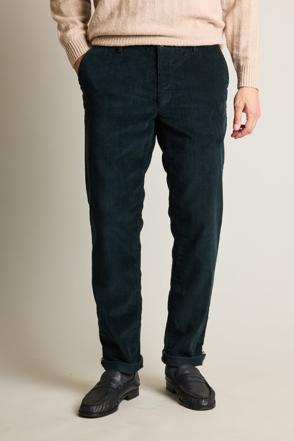 English green corduroy chinos