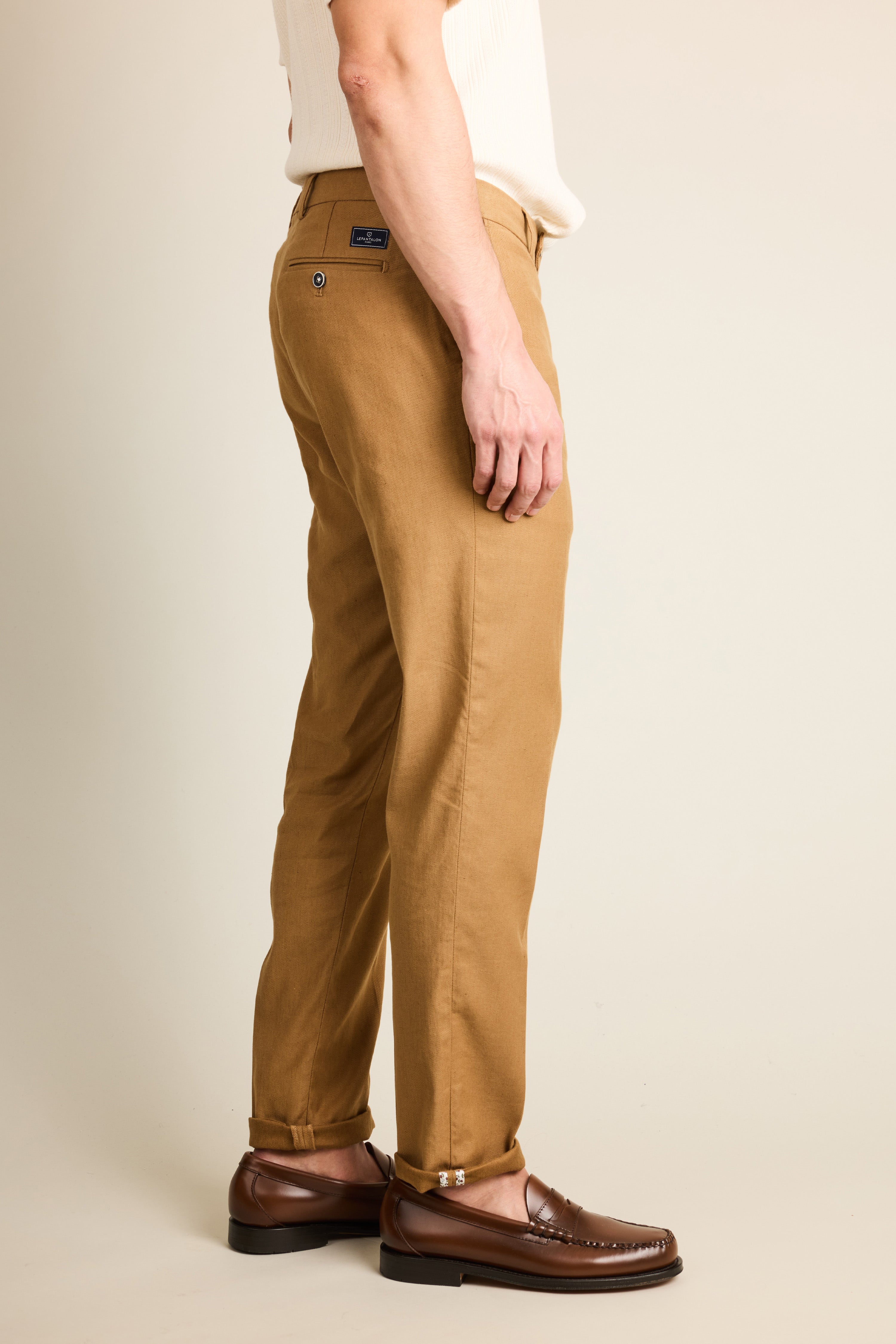 Chino coton-lin caramel