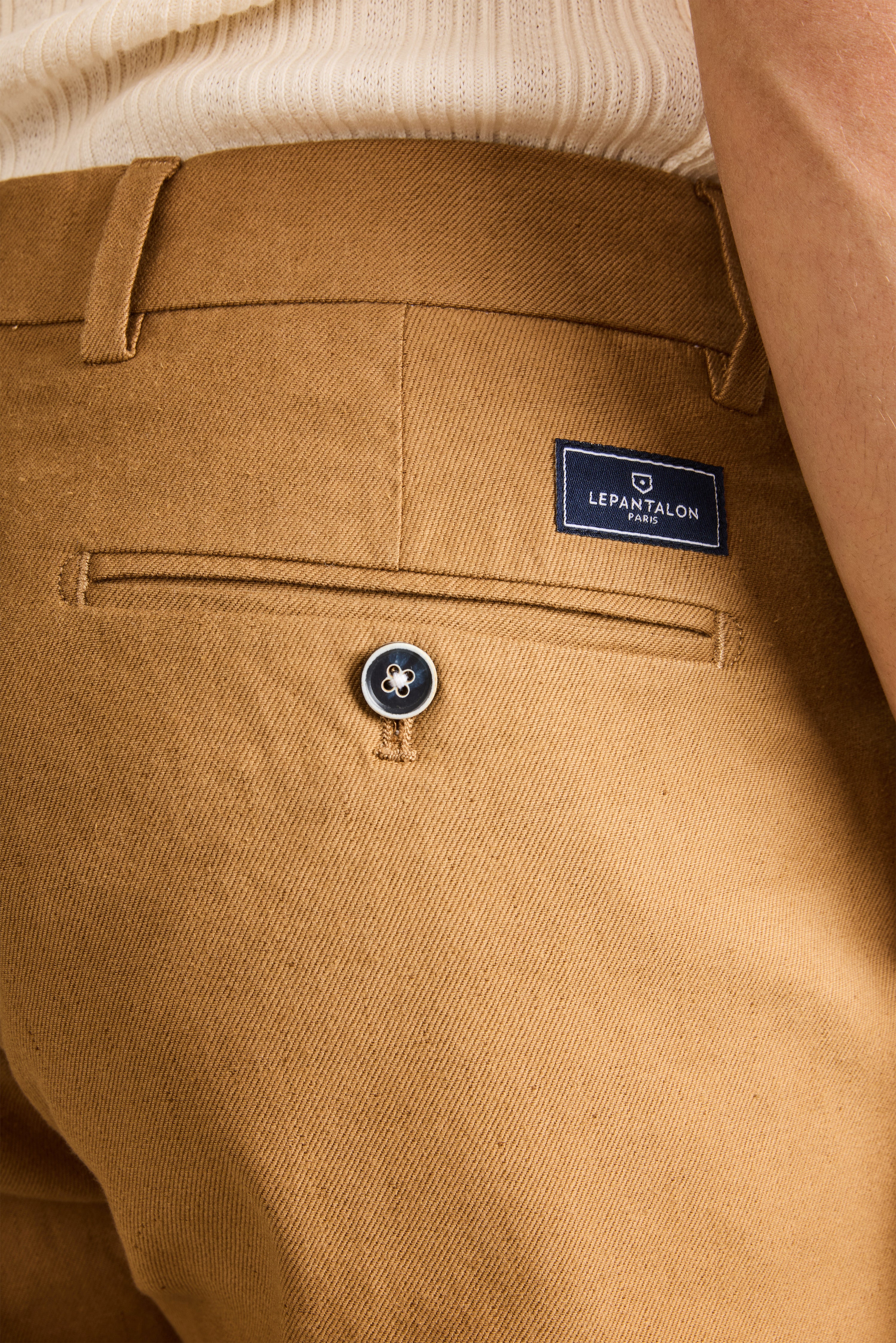 Chino coton-lin caramel
