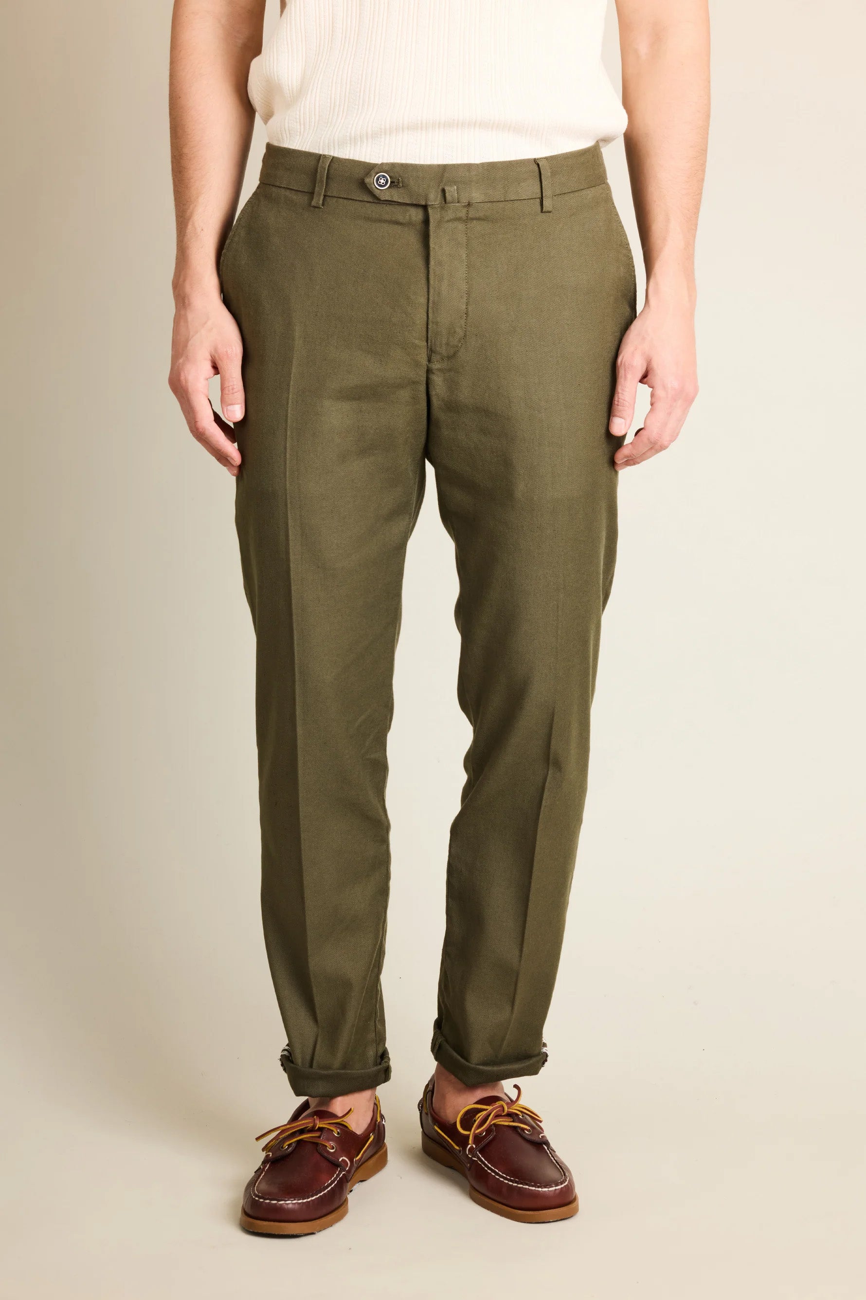 Chino coton-lin kaki foncé