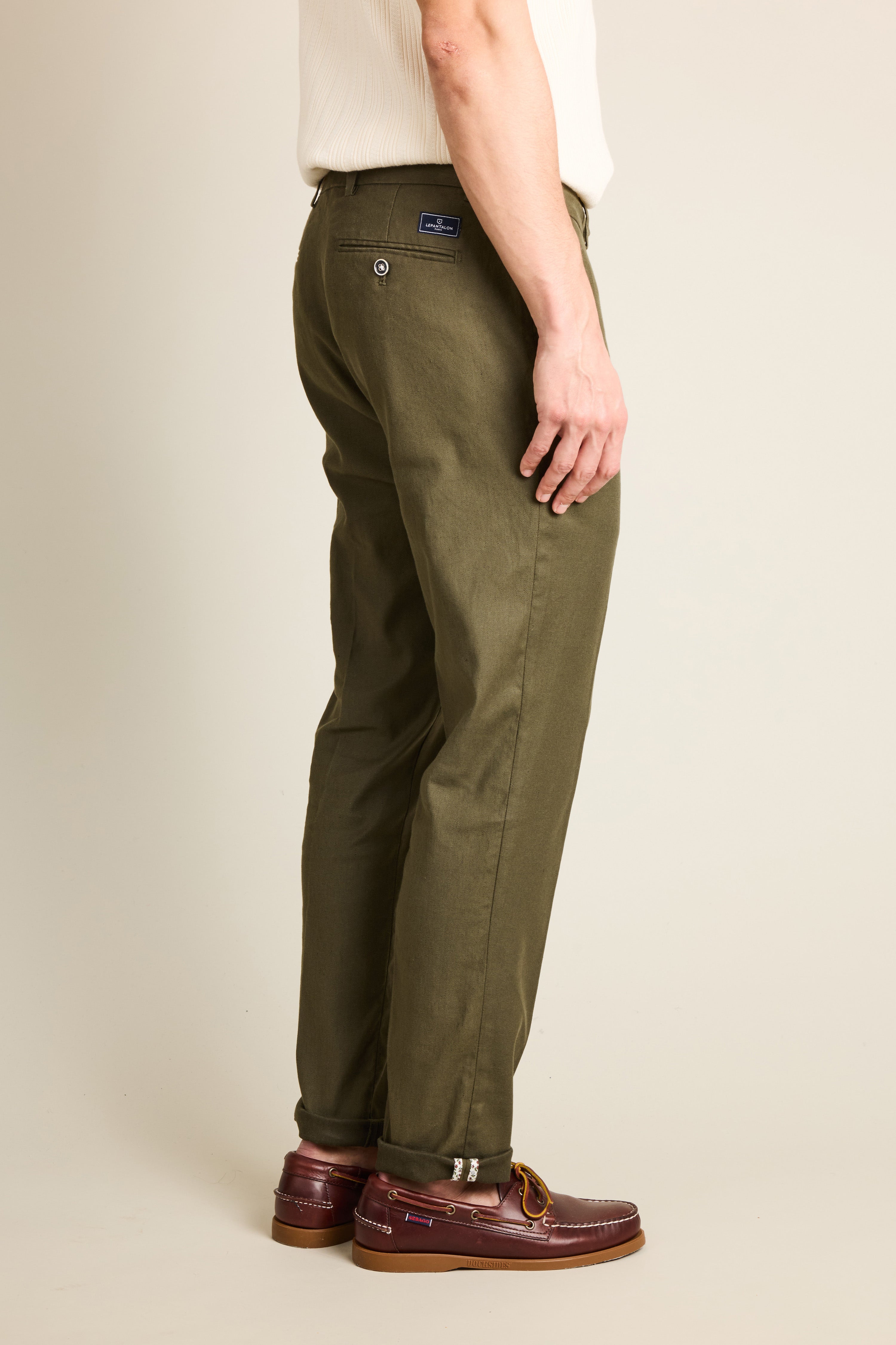 Chino coton-lin kaki foncé