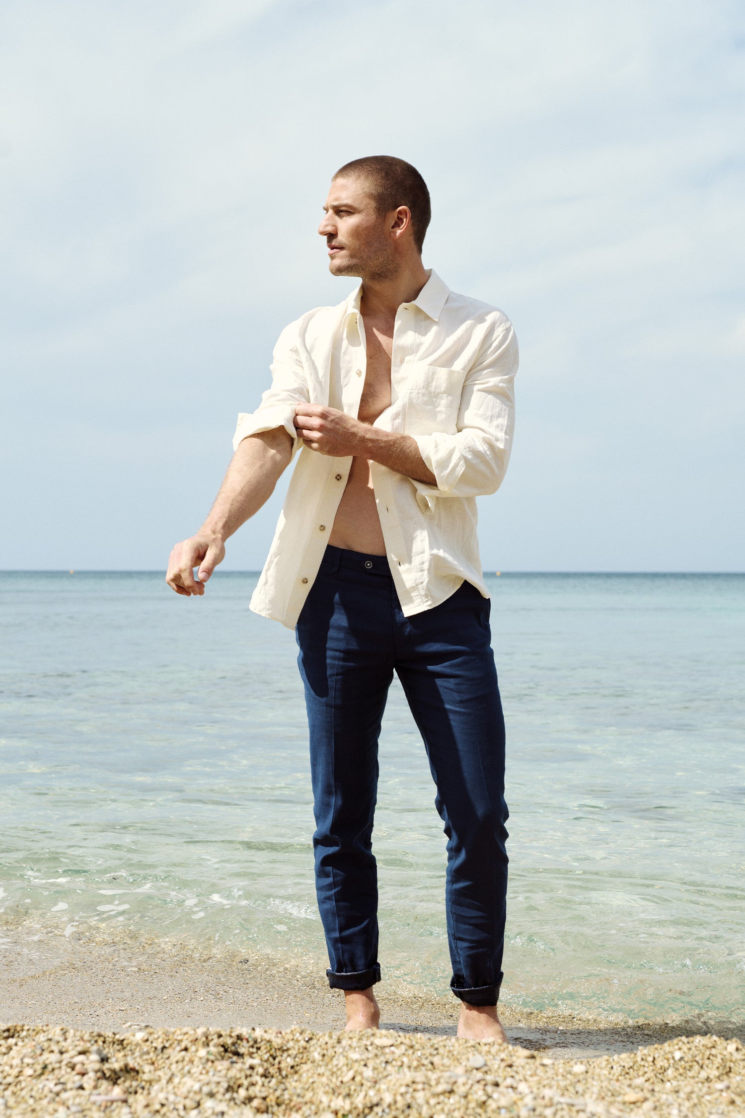 Chino coton-lin bleu marine