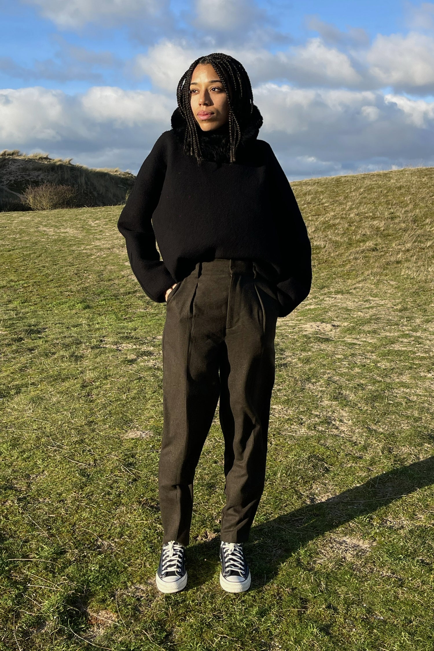 Flannel tailored pants in olive green