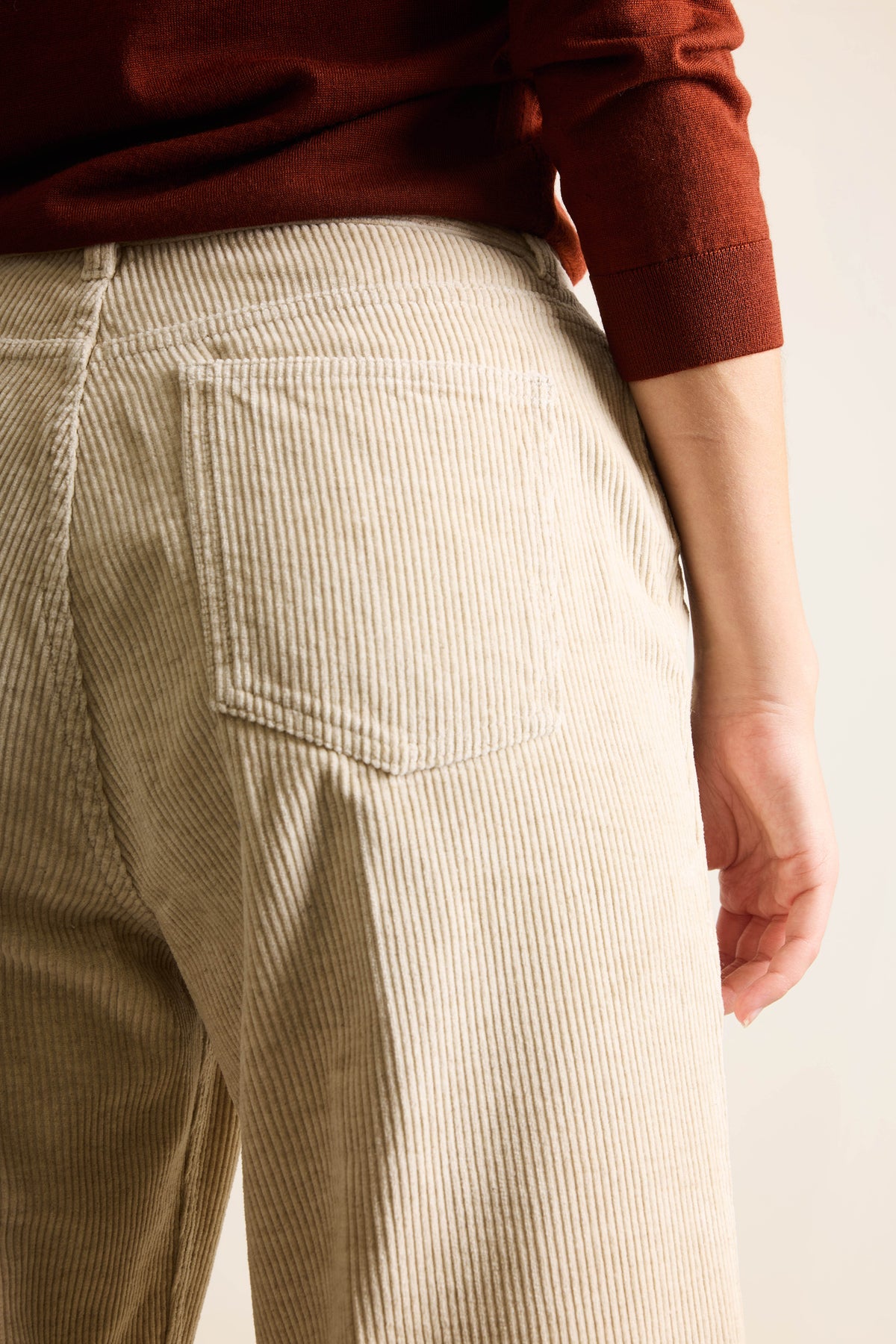 Ecru corduroy flare trousers
