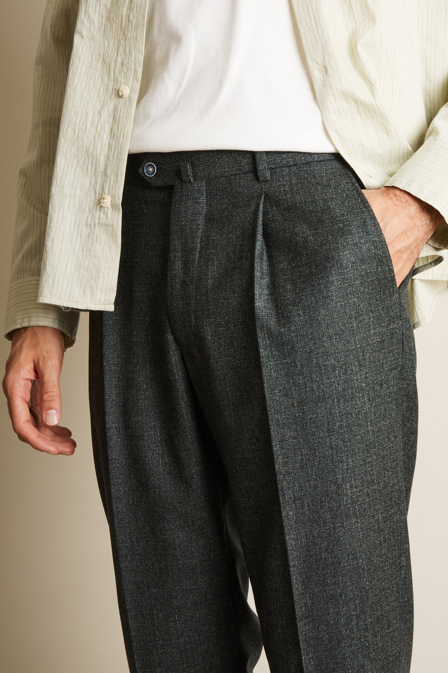 Pantalon à pinces flanelle vert