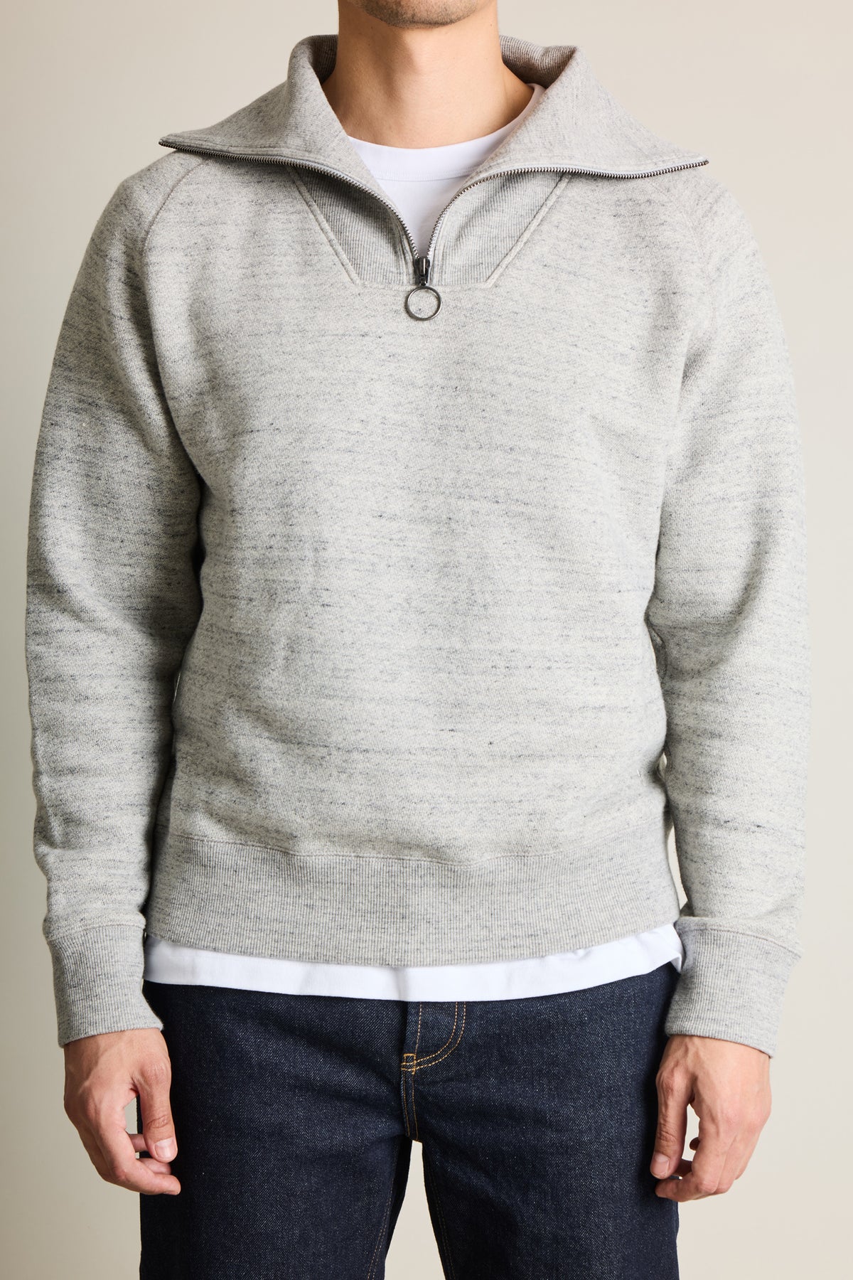 Sweat col camionneur gris chiné