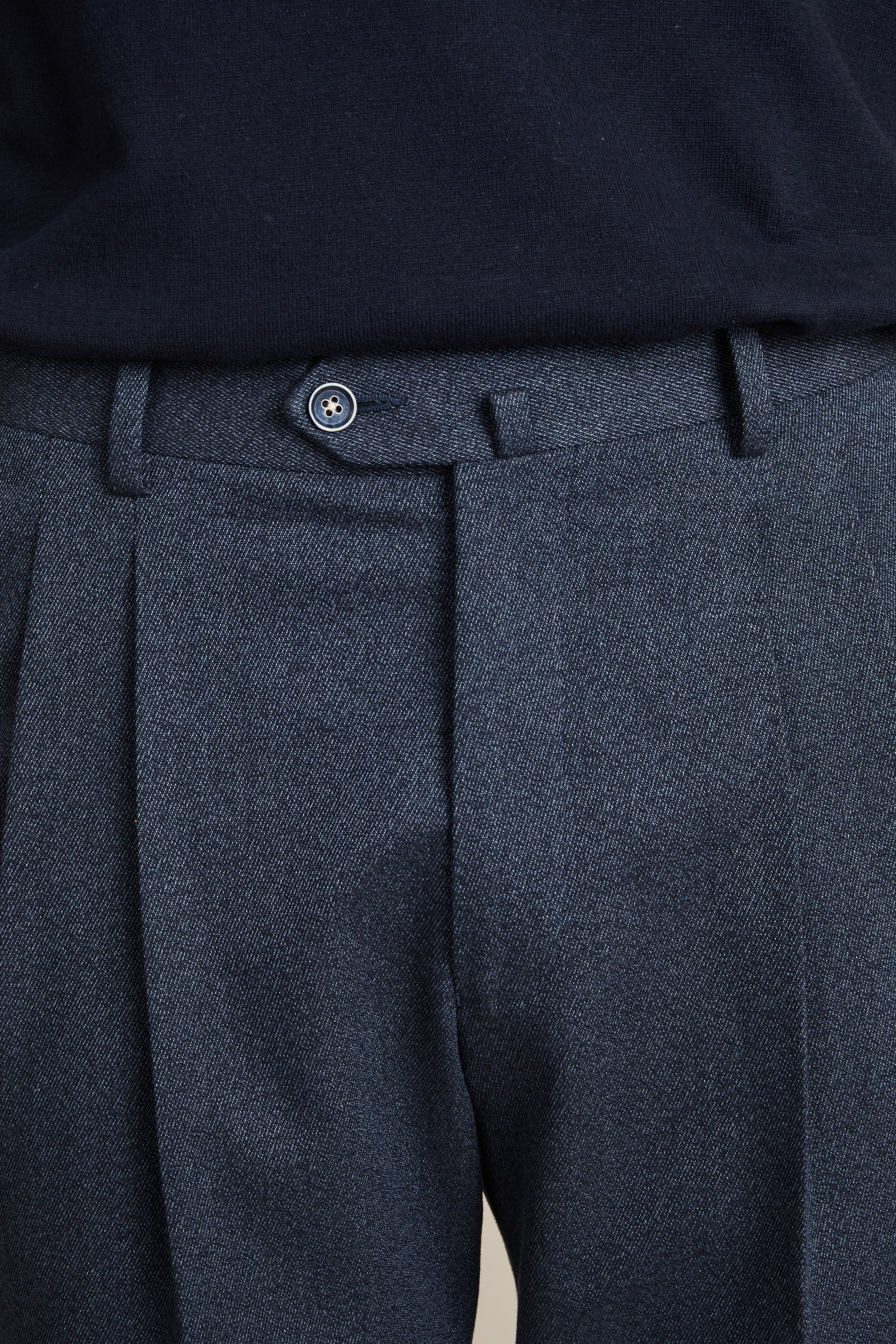 Men's Navy Blue Flannel Double Pleat Trousers | LePantalon