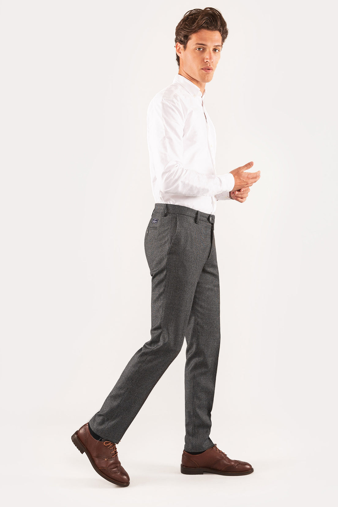 Pantalon Flanelle Pied-de-poule Gris v1