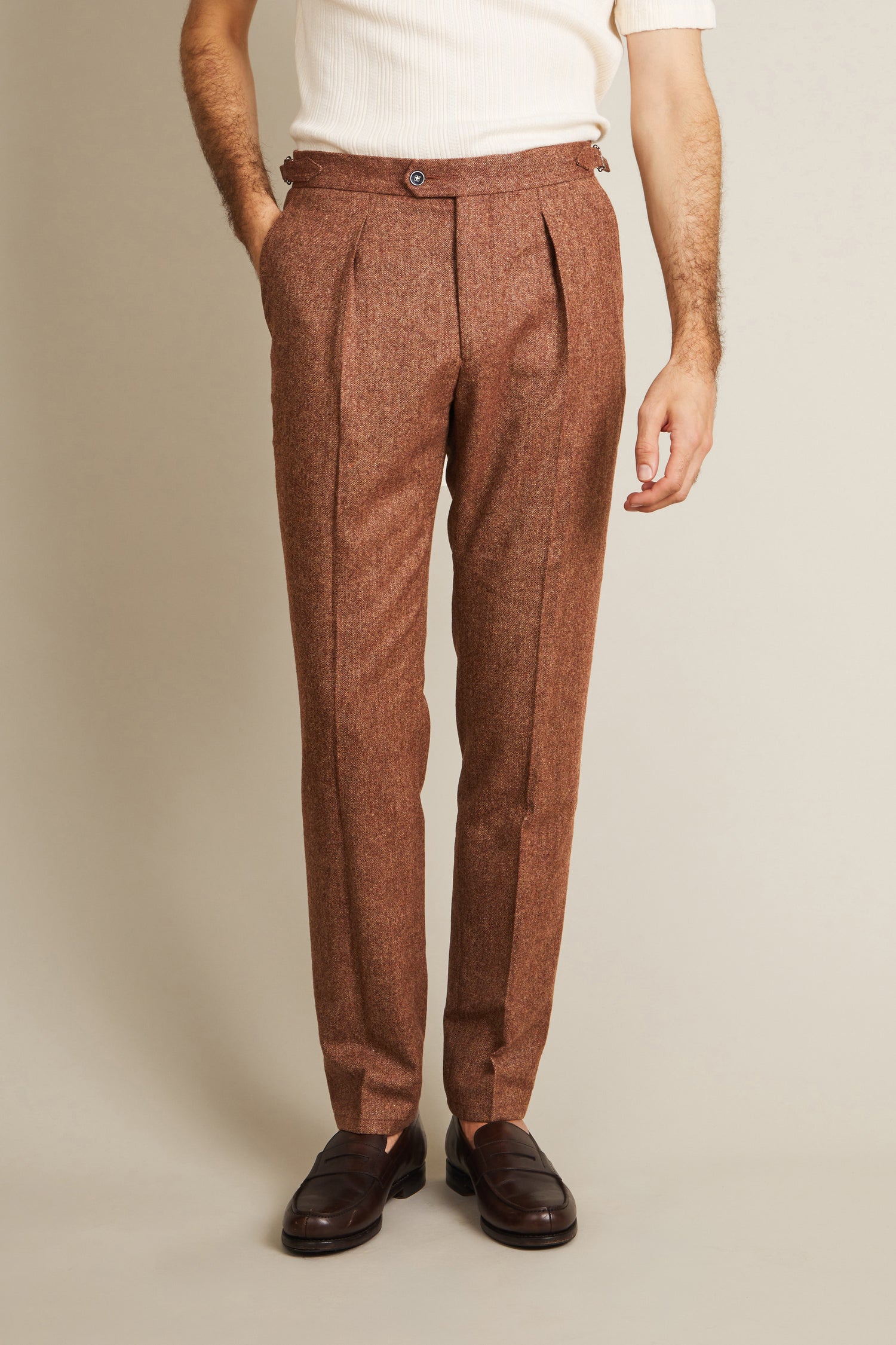 Pantalon patte de serrage laine terracotta