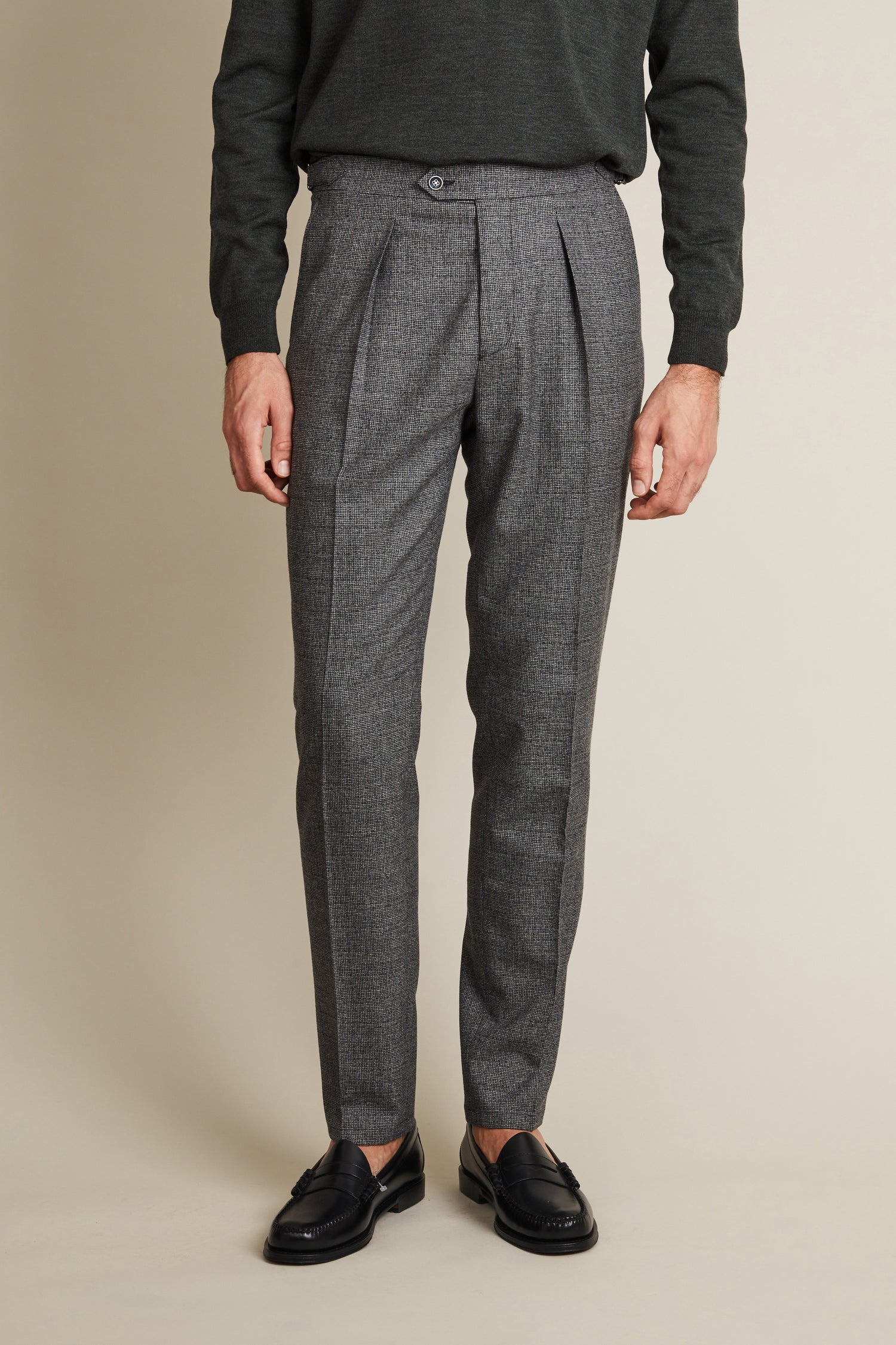 Grey Pleated Flannel Pants
