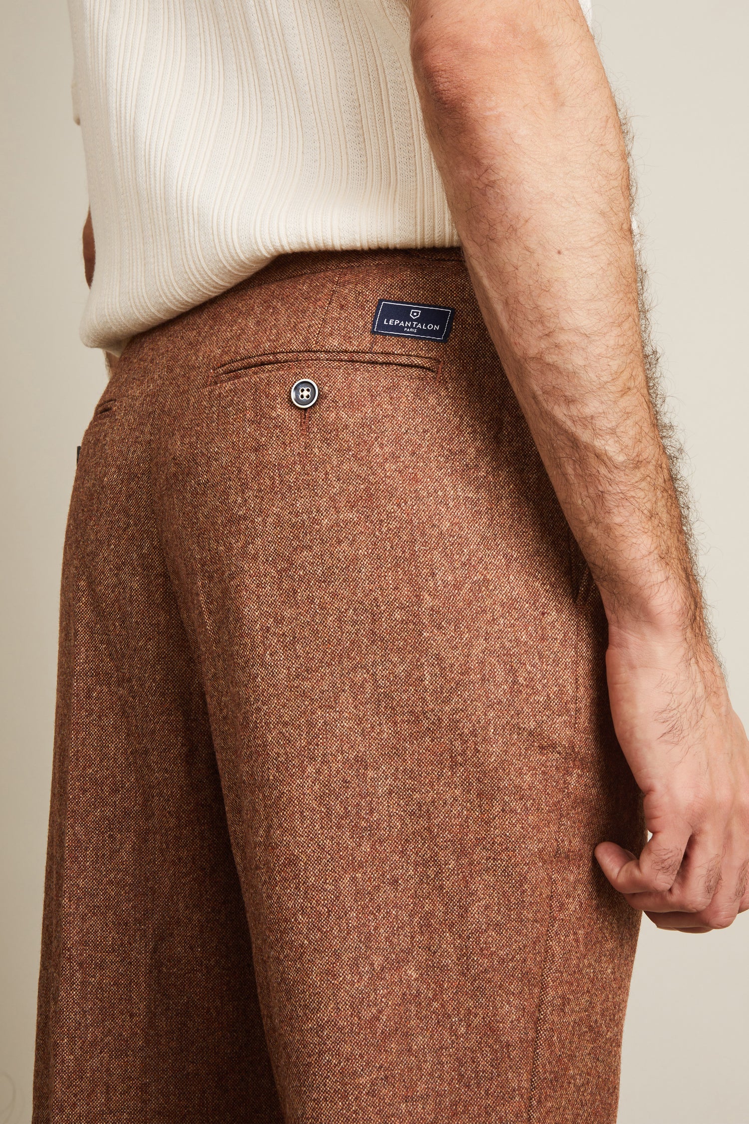 Pantalon patte de serrage laine terracotta