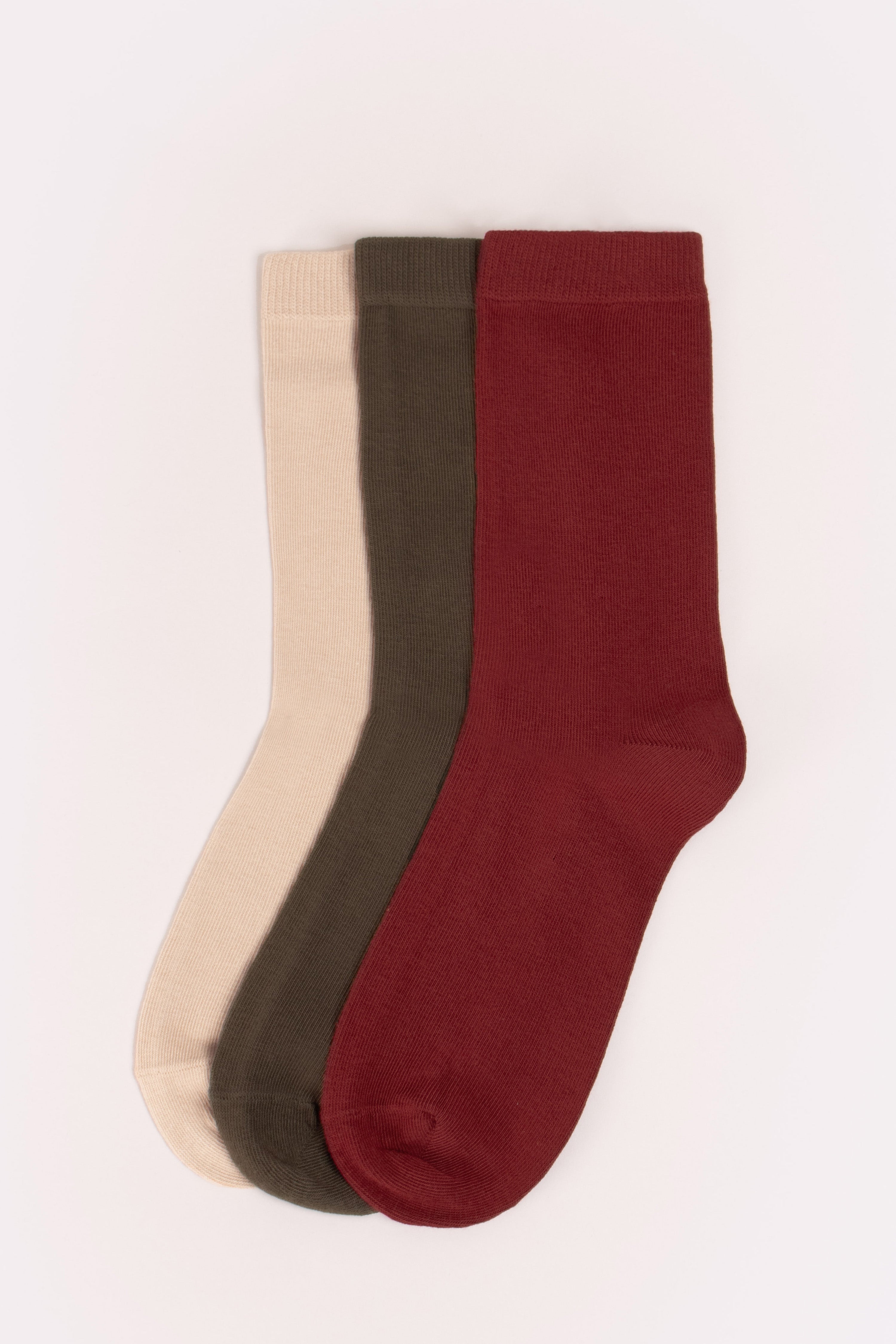 Pack of 3 Beige Khaki Bordeaux Socks