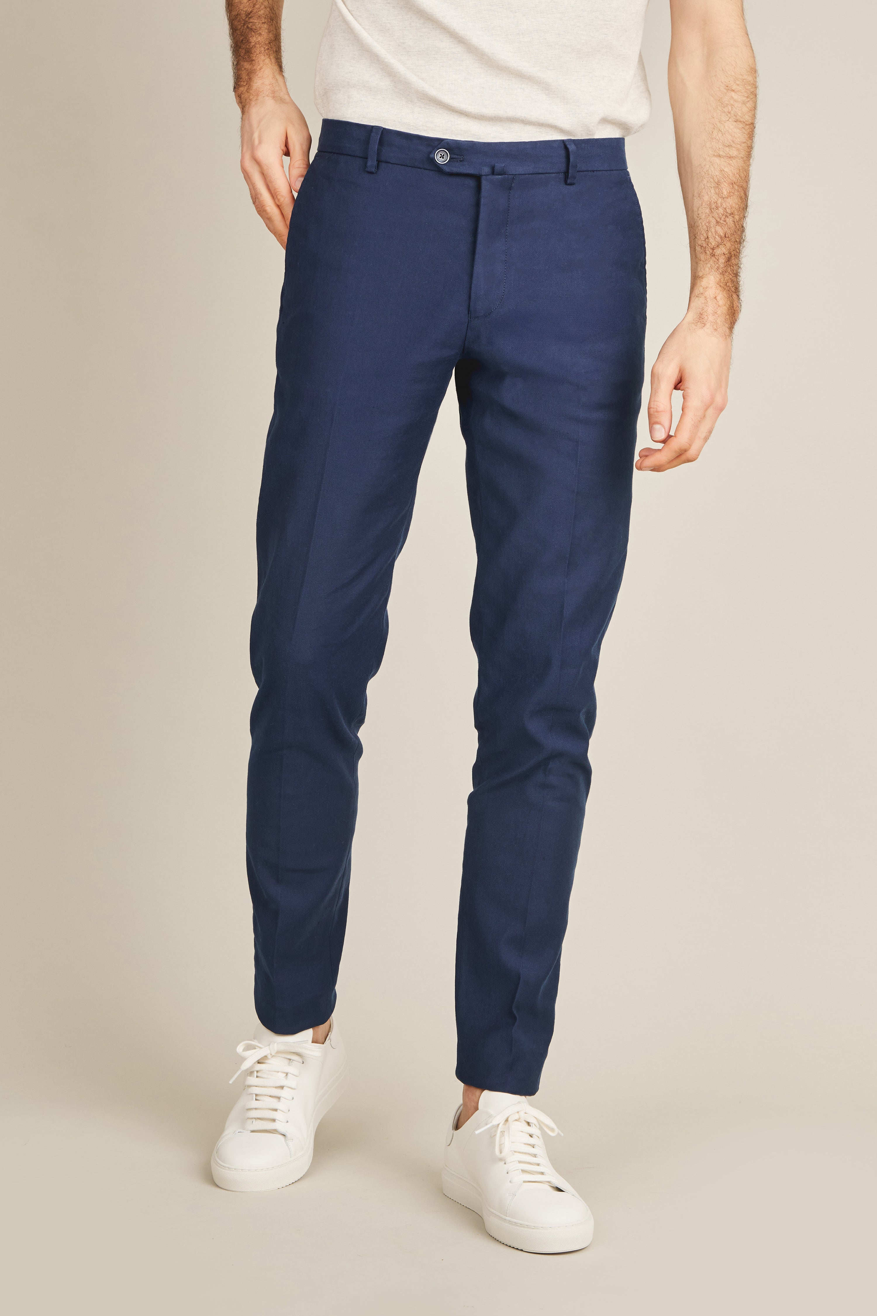 Navy blue cotton-linen chinos