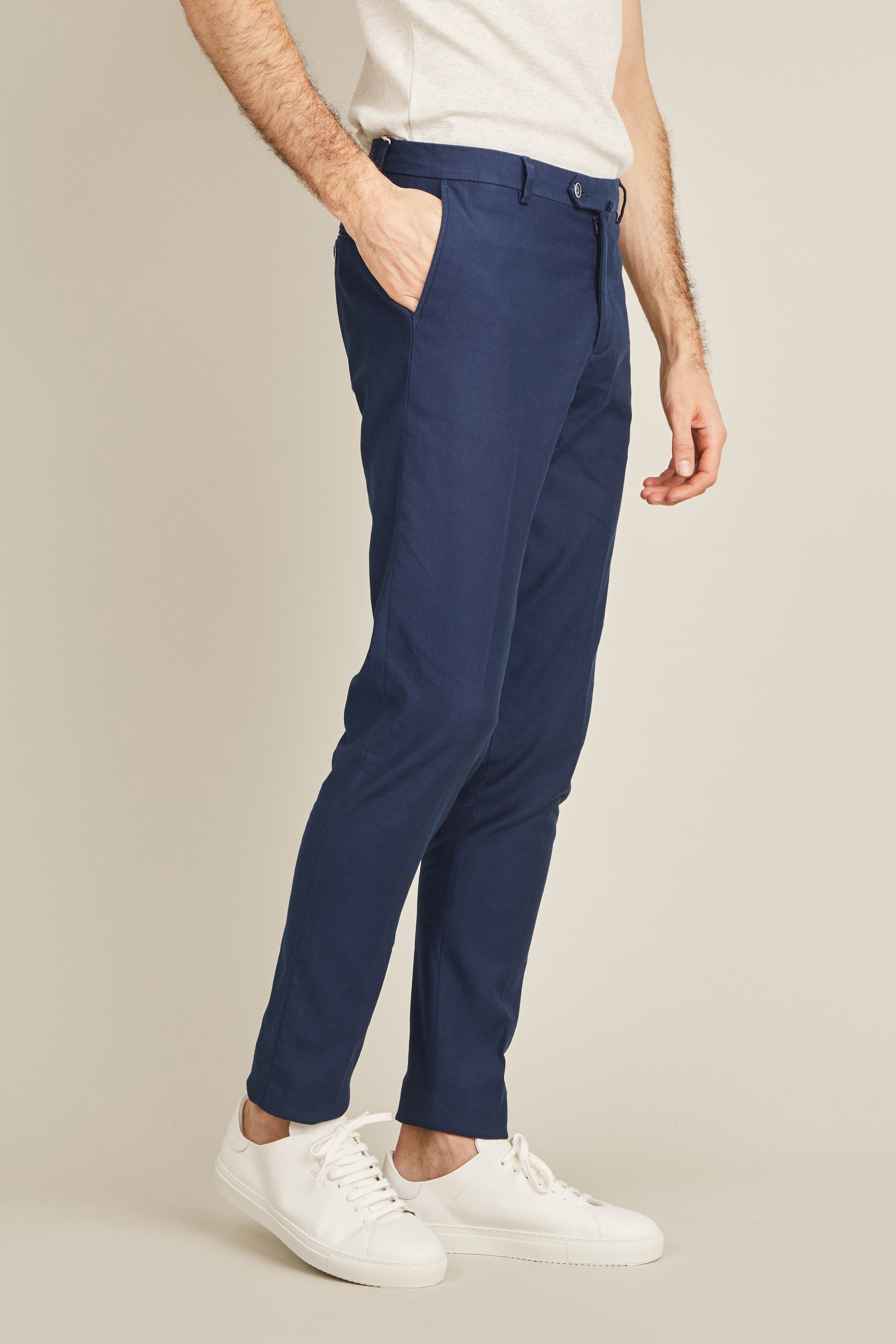 Navy blue cotton-linen chinos