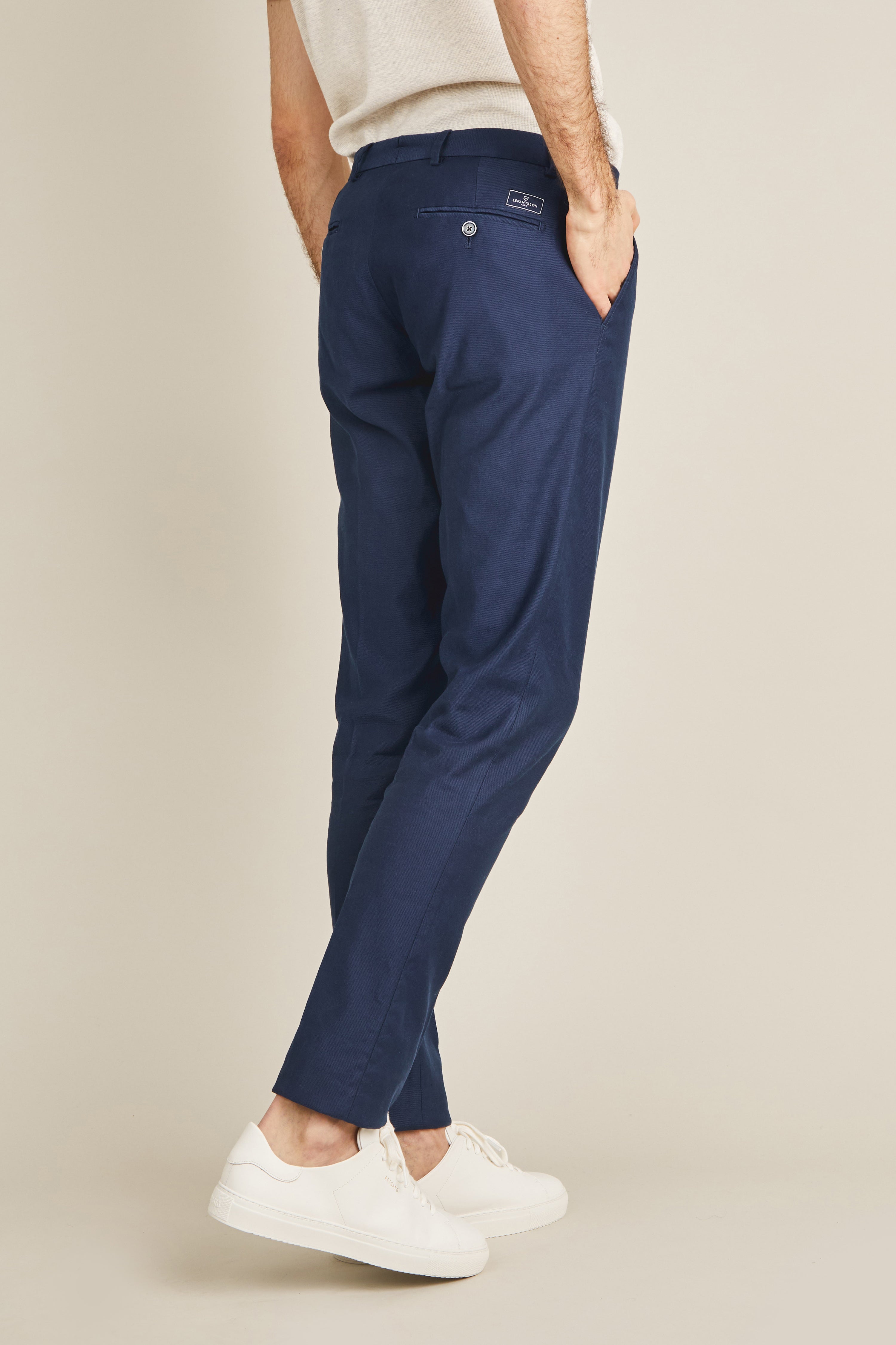 Navy blue cotton-linen chinos