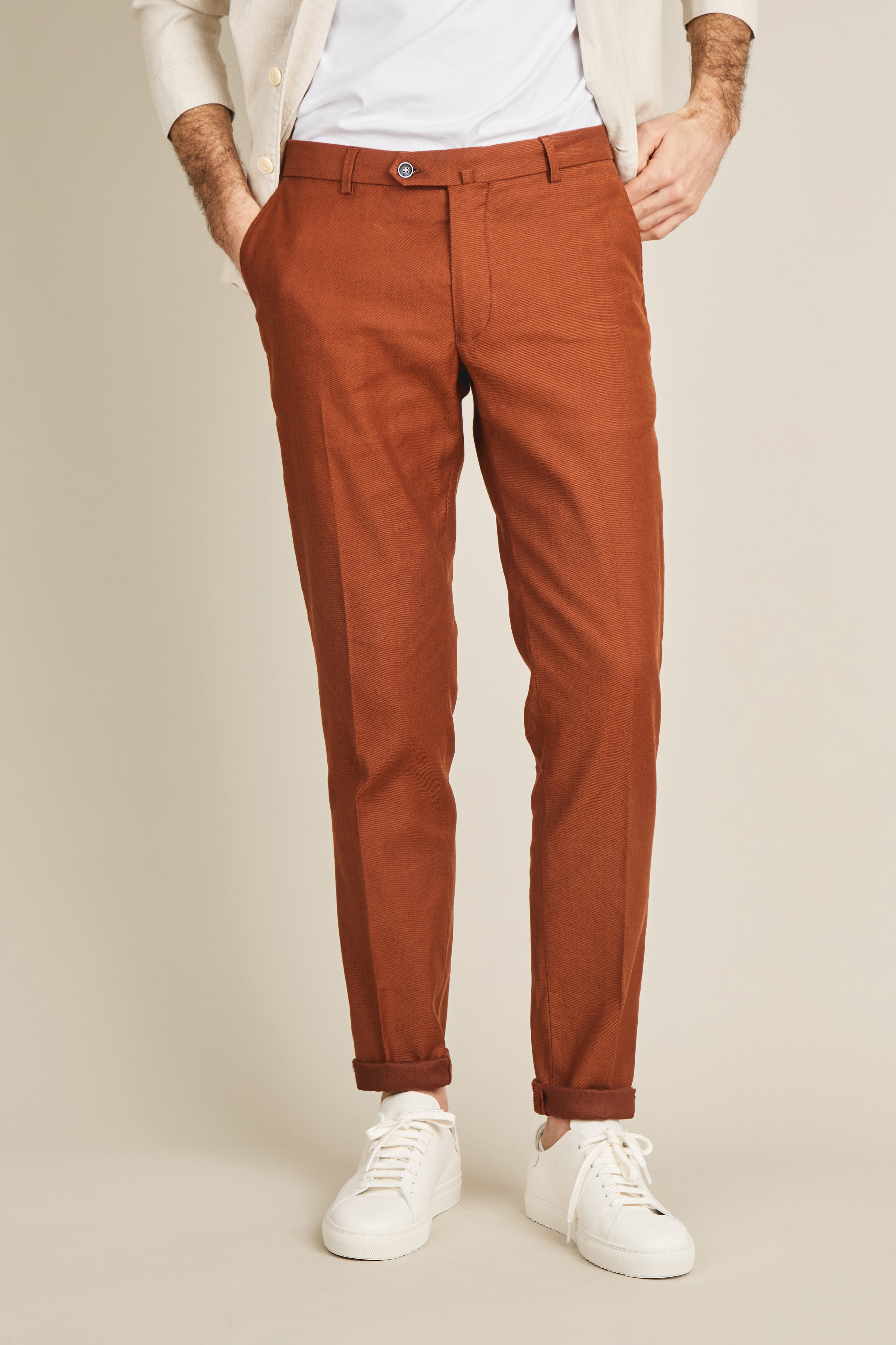 Terracotta cotton linen chinos