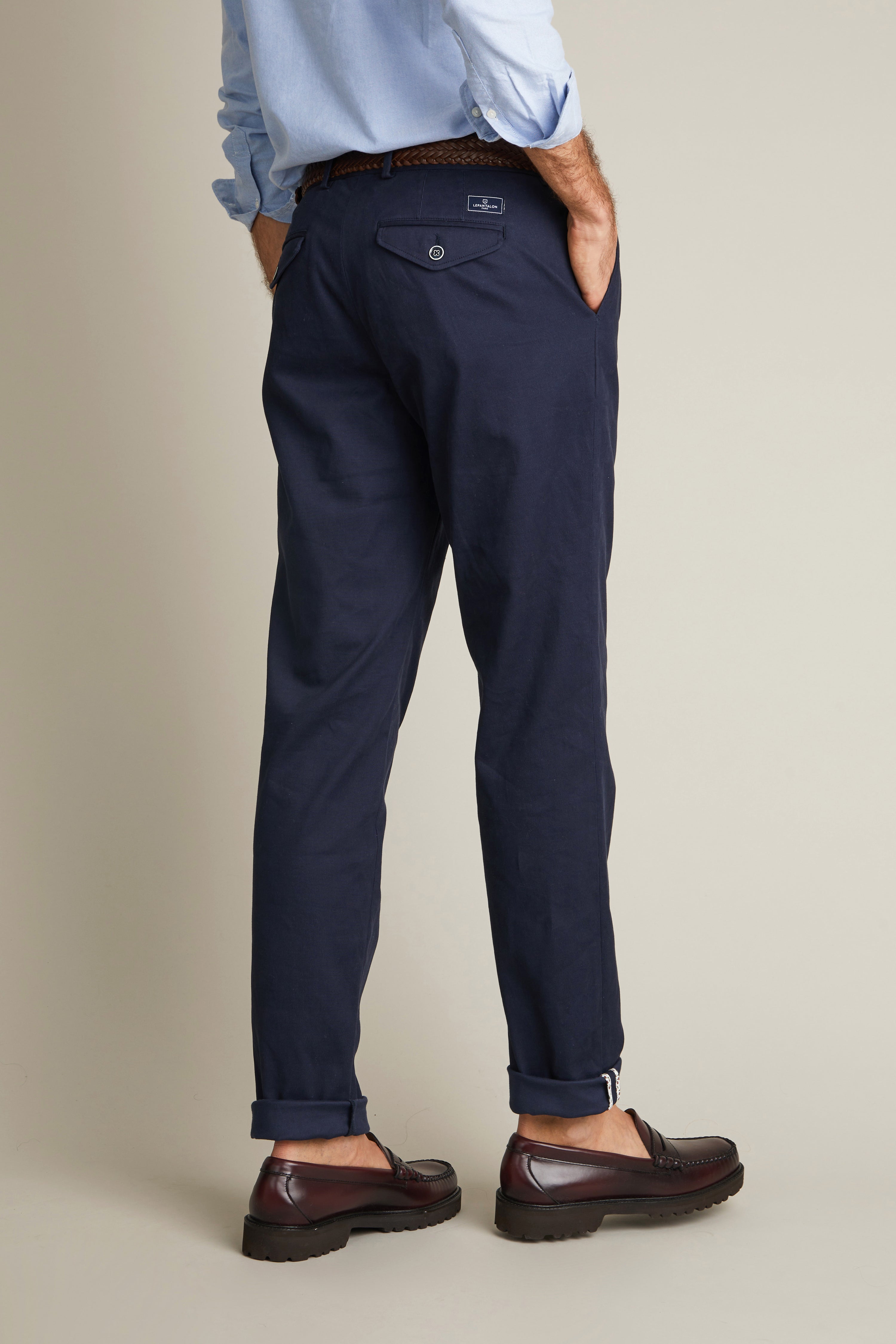 Navy pleated chinos
