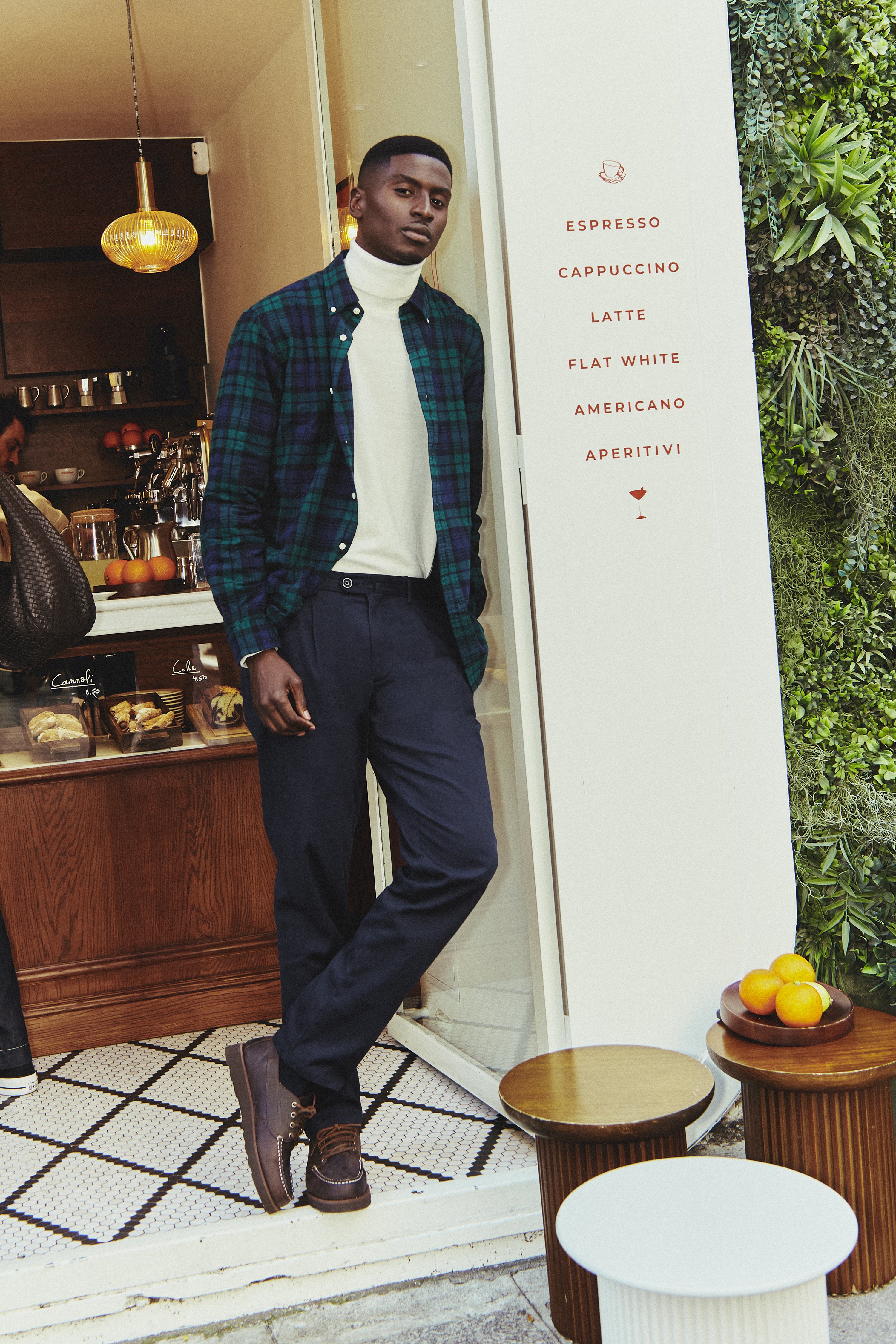 Navy pleated chinos