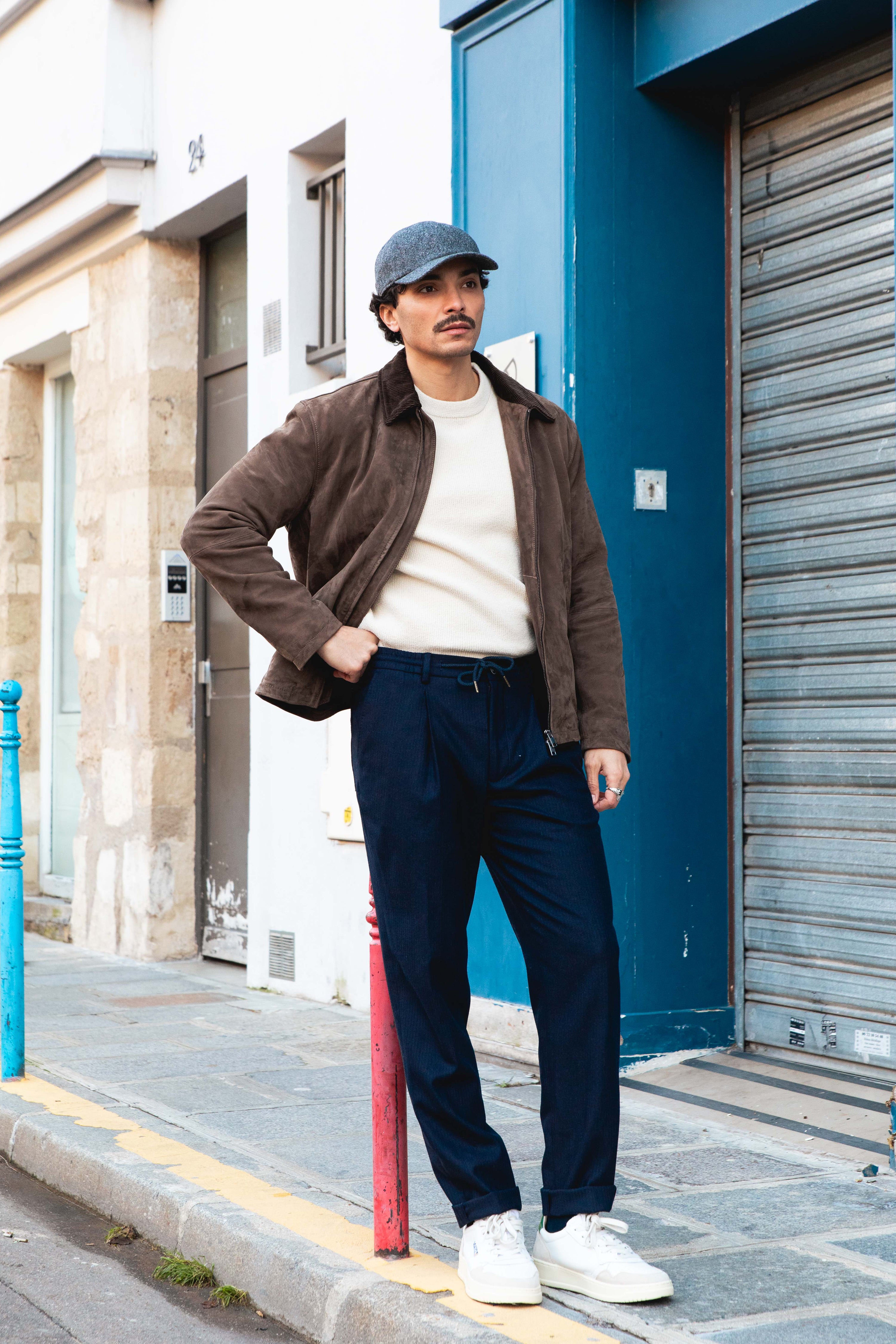 Navy Faux Velvet Jogpants