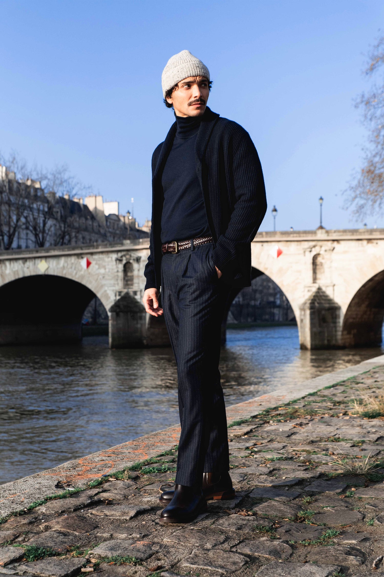 Pantalon jogpant flanelle bleu marine