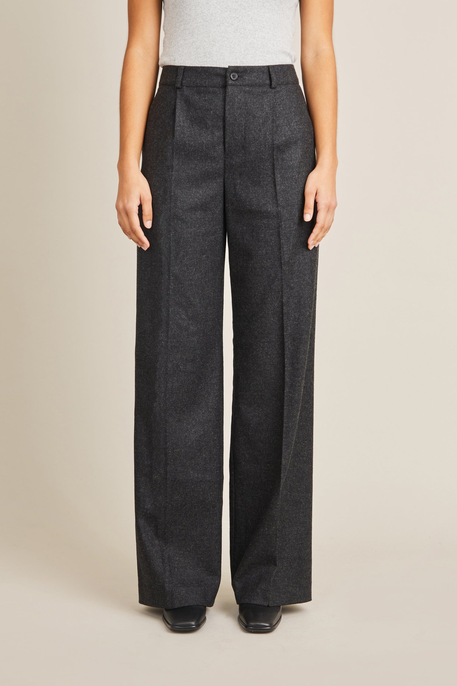 Pantalon flanelle palazzo gris anthracite