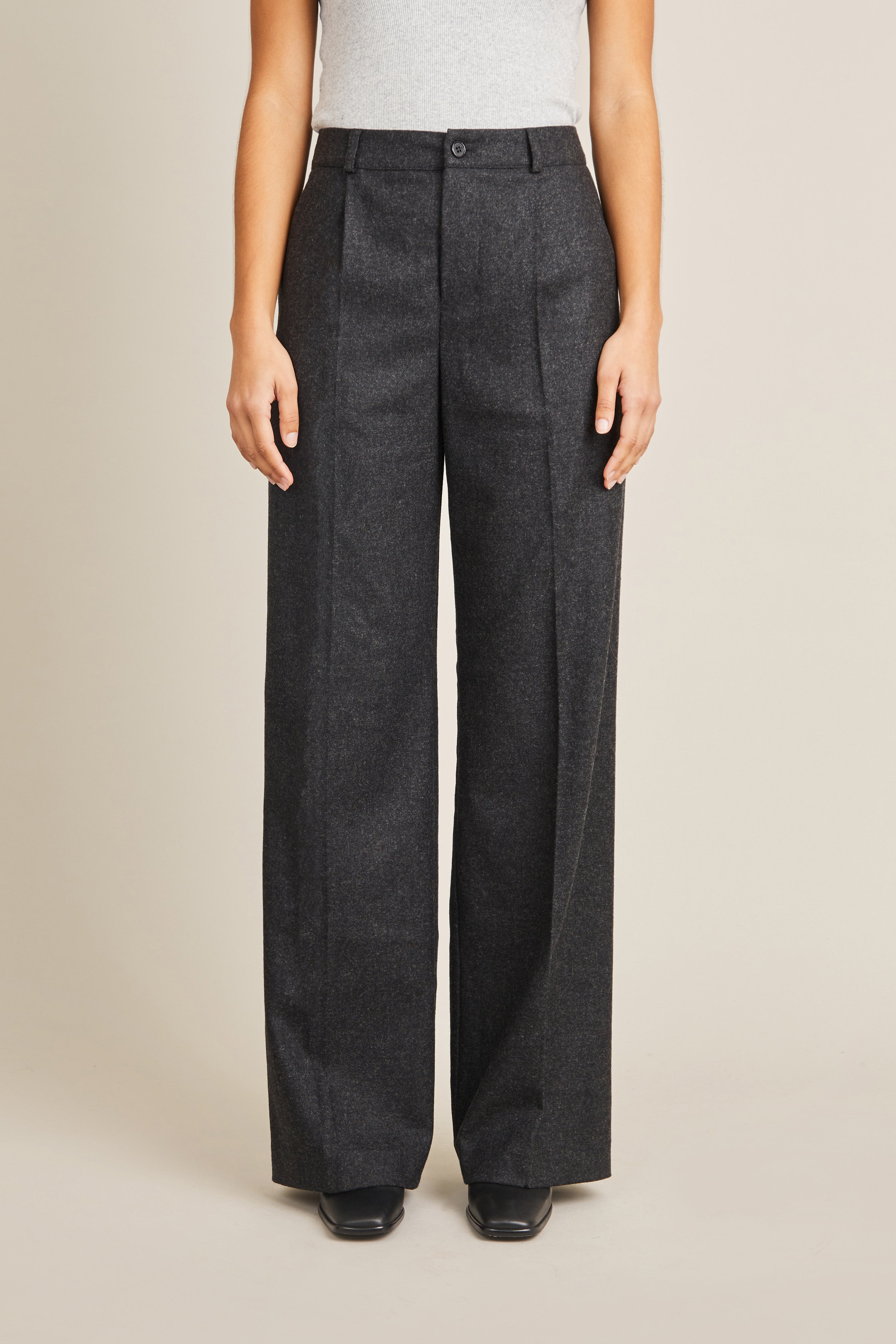 Flannel palazzo pants in charcoal grey