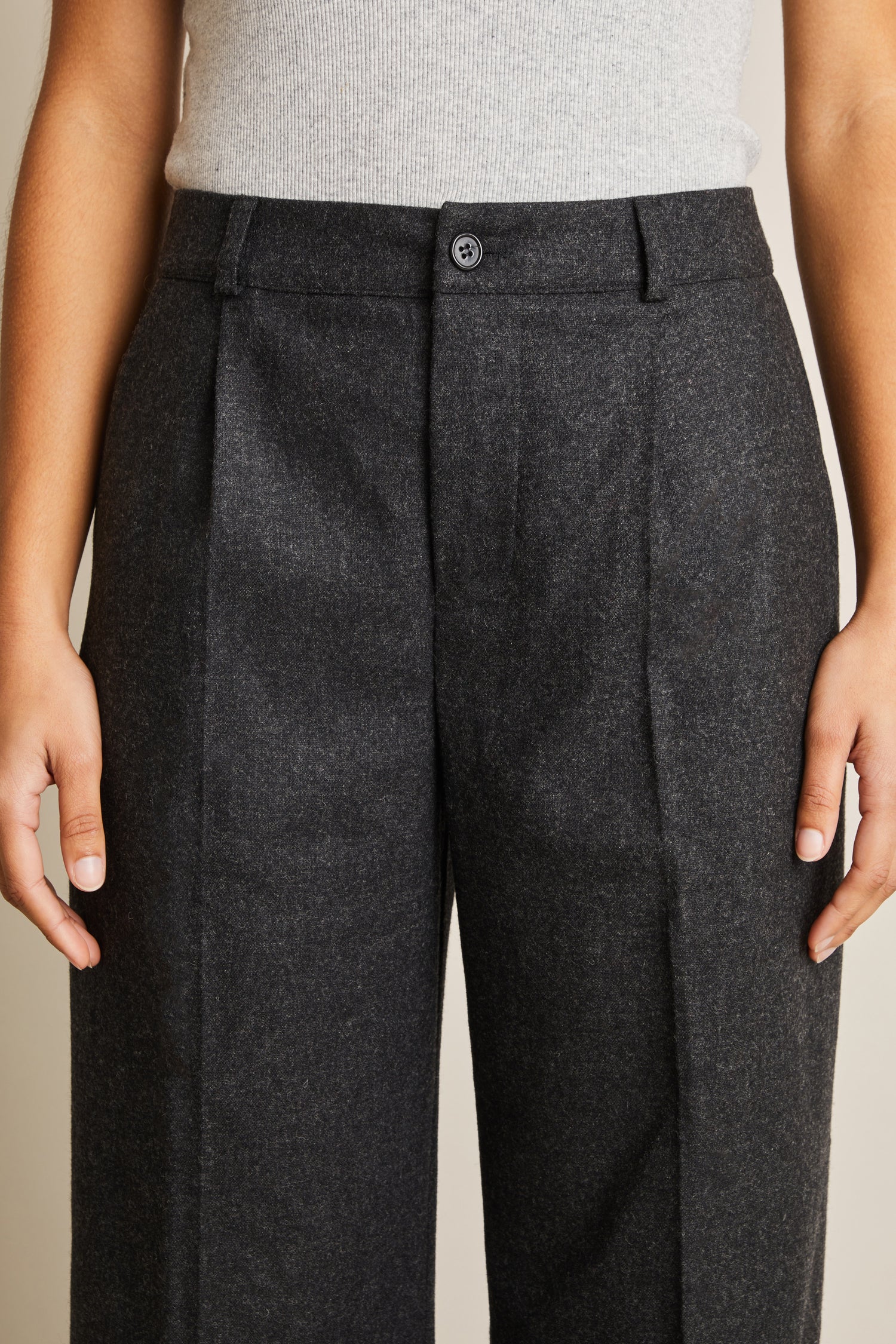 Pantalon flanelle palazzo gris anthracite
