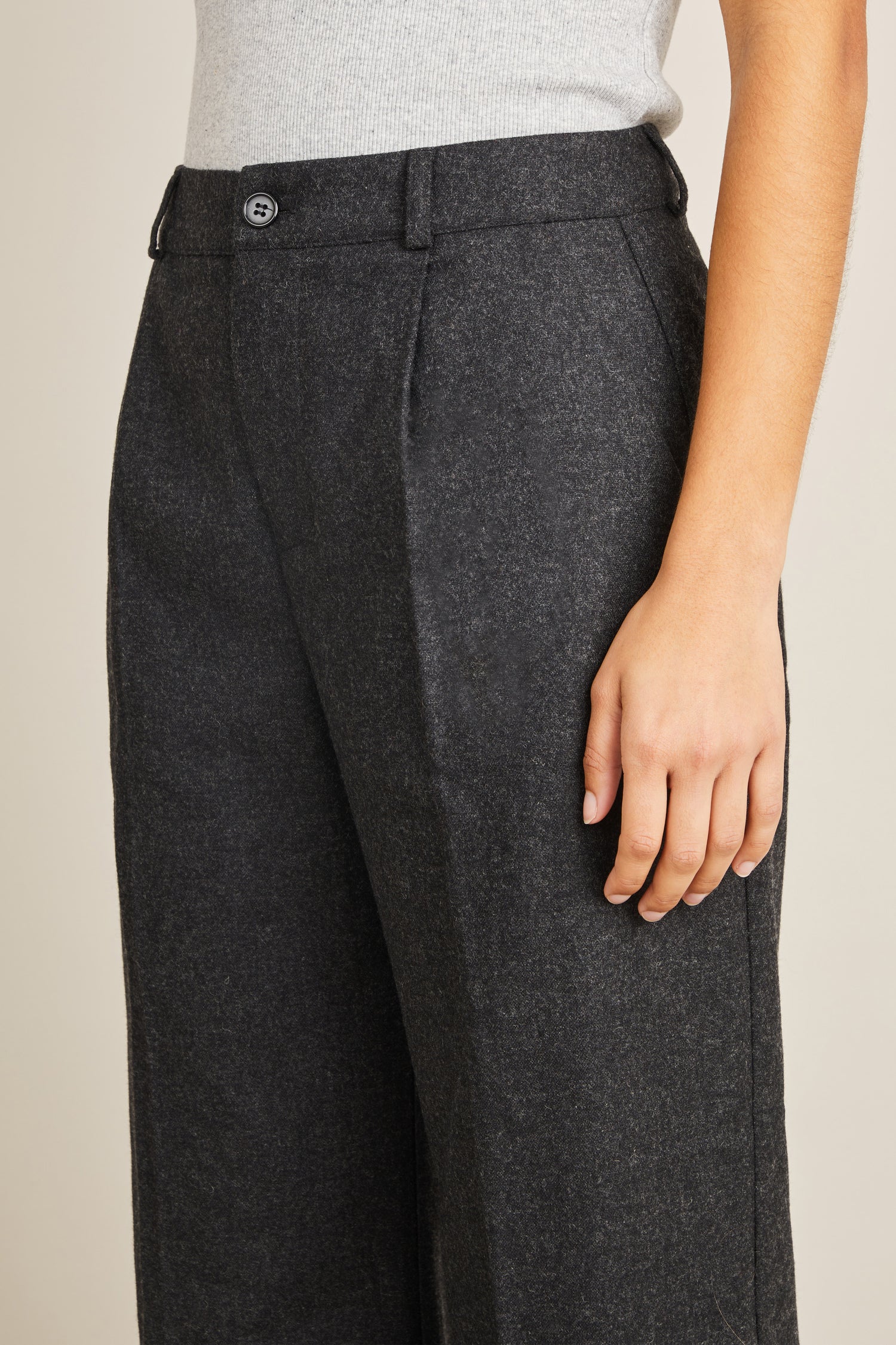 Pantalon flanelle palazzo gris anthracite