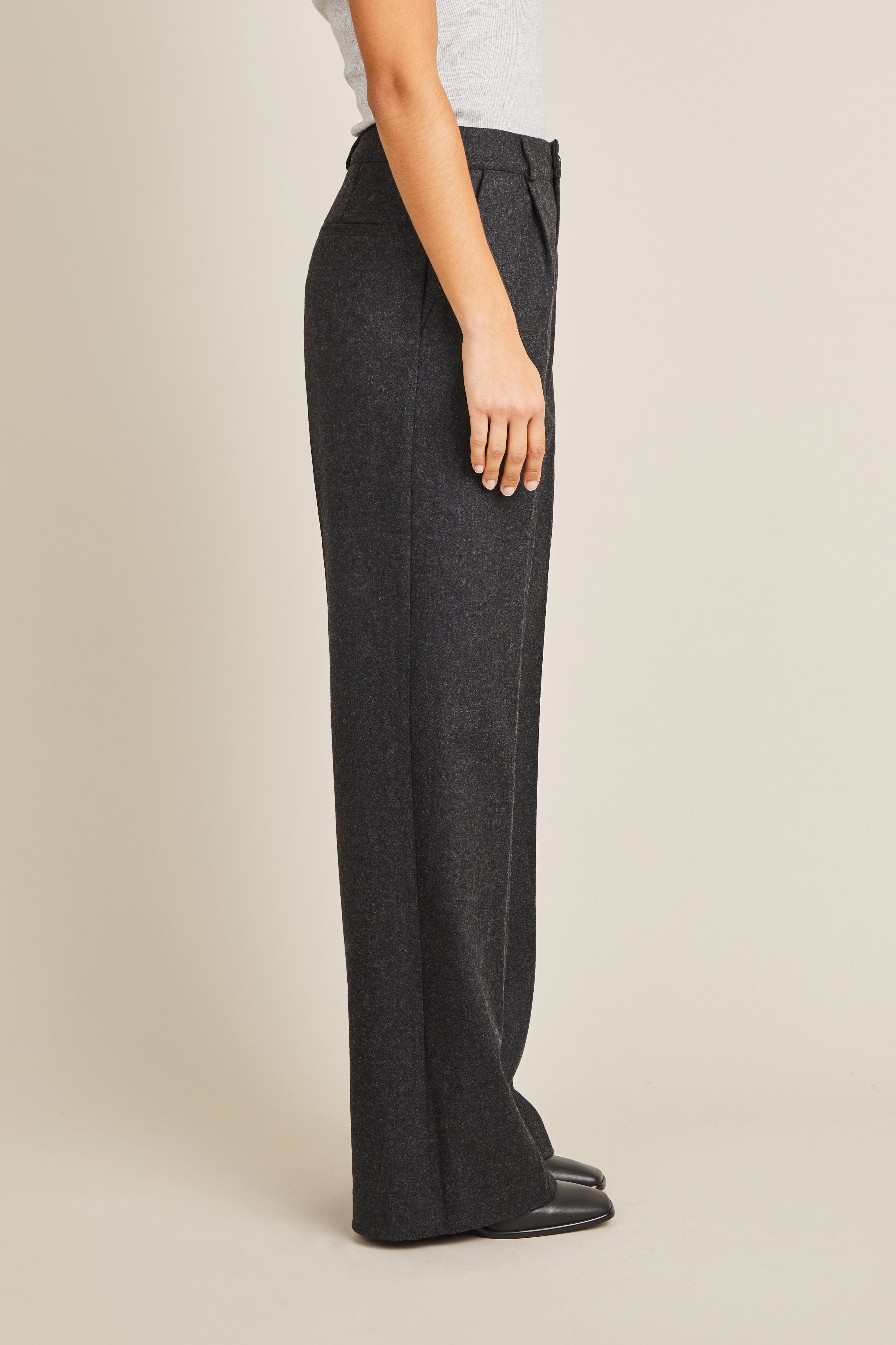 Flannel palazzo pants in charcoal grey