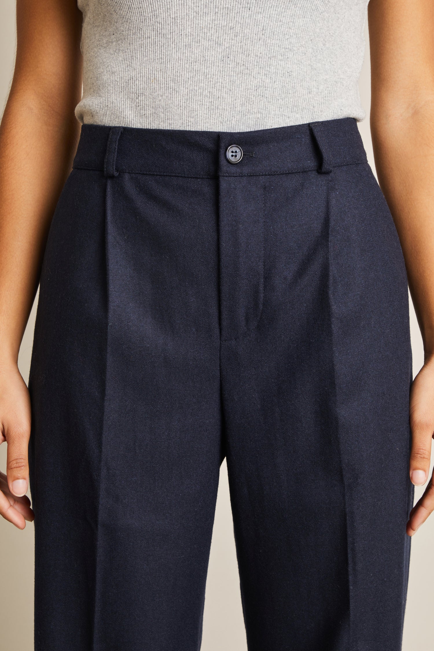 Pantalon flanelle palazzo bleu marine