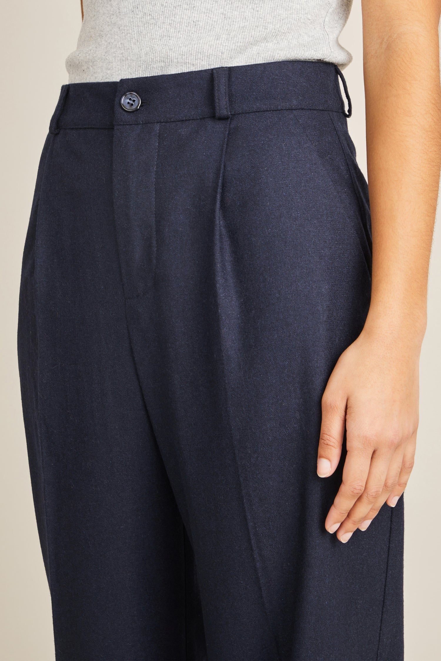 Pantalon flanelle palazzo bleu marine