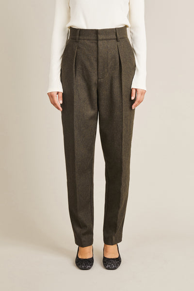 Flannel tailored pants in olive green